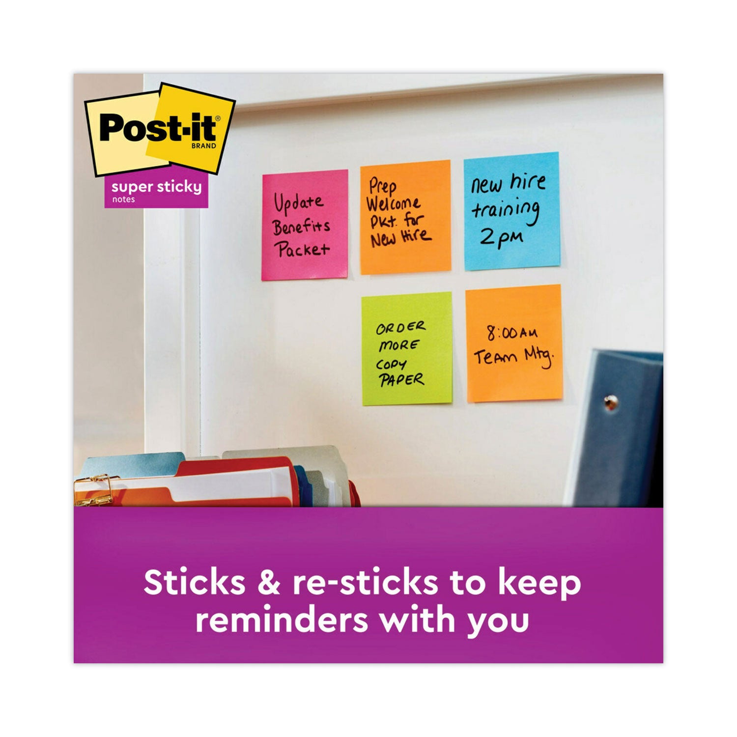 Post-it Super Sticky Dispenser Notes, Energy Boost Collection, 3" x 3", 90 Sheets per Pad, 10 Pads/Pack, Vital Orange, Tropical Pink, Sunnyside, Self-adhesive, Repositionable