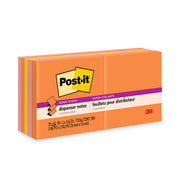Post-it Super Sticky Dispenser Notes, Energy Boost Collection, 3" x 3", 90 Sheets per Pad, 10 Pads/Pack, Vital Orange, Tropical Pink, Sunnyside, Self-adhesive, Repositionable