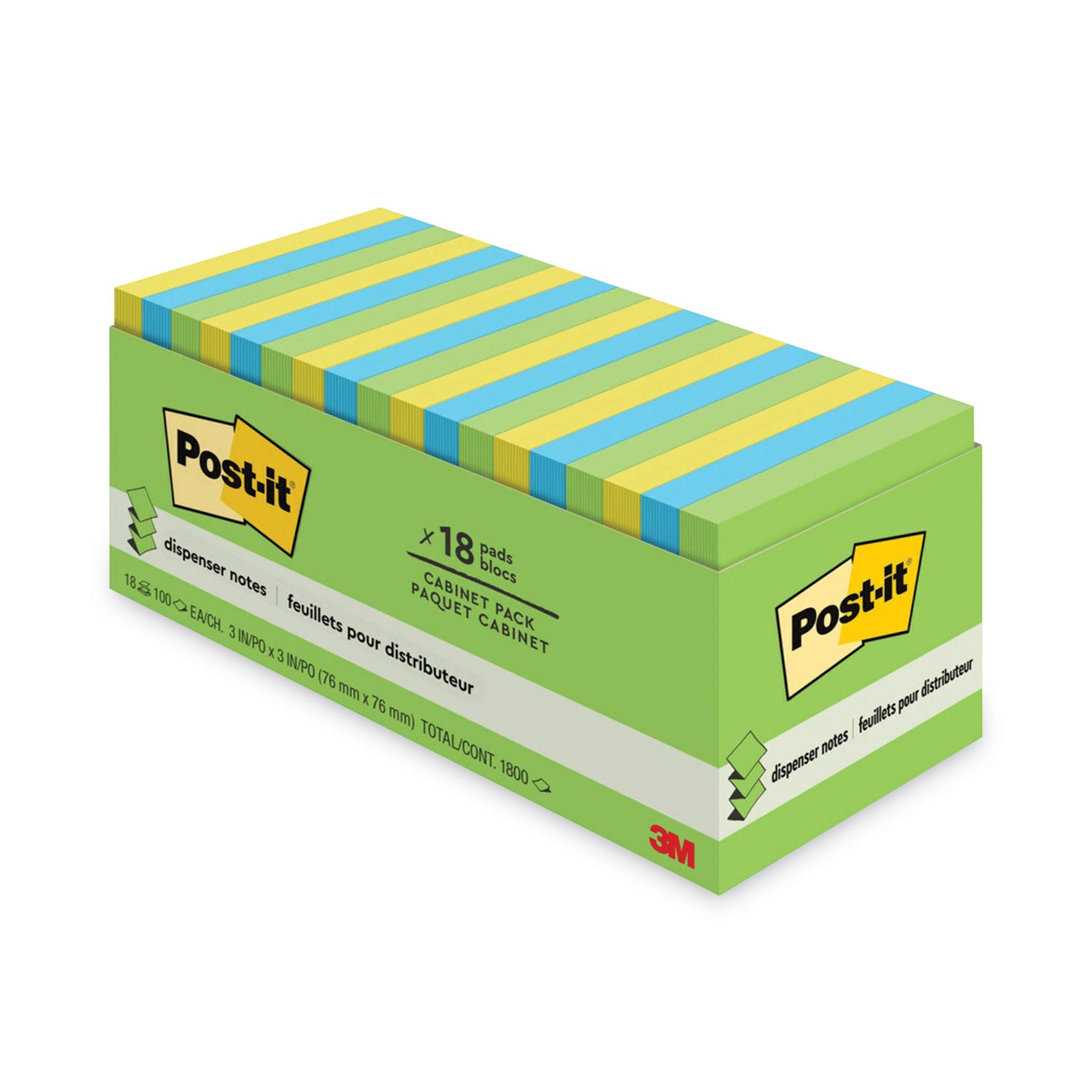 1800 - 3" Flag/Note Width x 3" Flag/Note Length - Square - 100 Sheets per Pad - Unruled - Limeade, Blue Paradise, Citron - Paper - Self-adhesive - 1 Pack