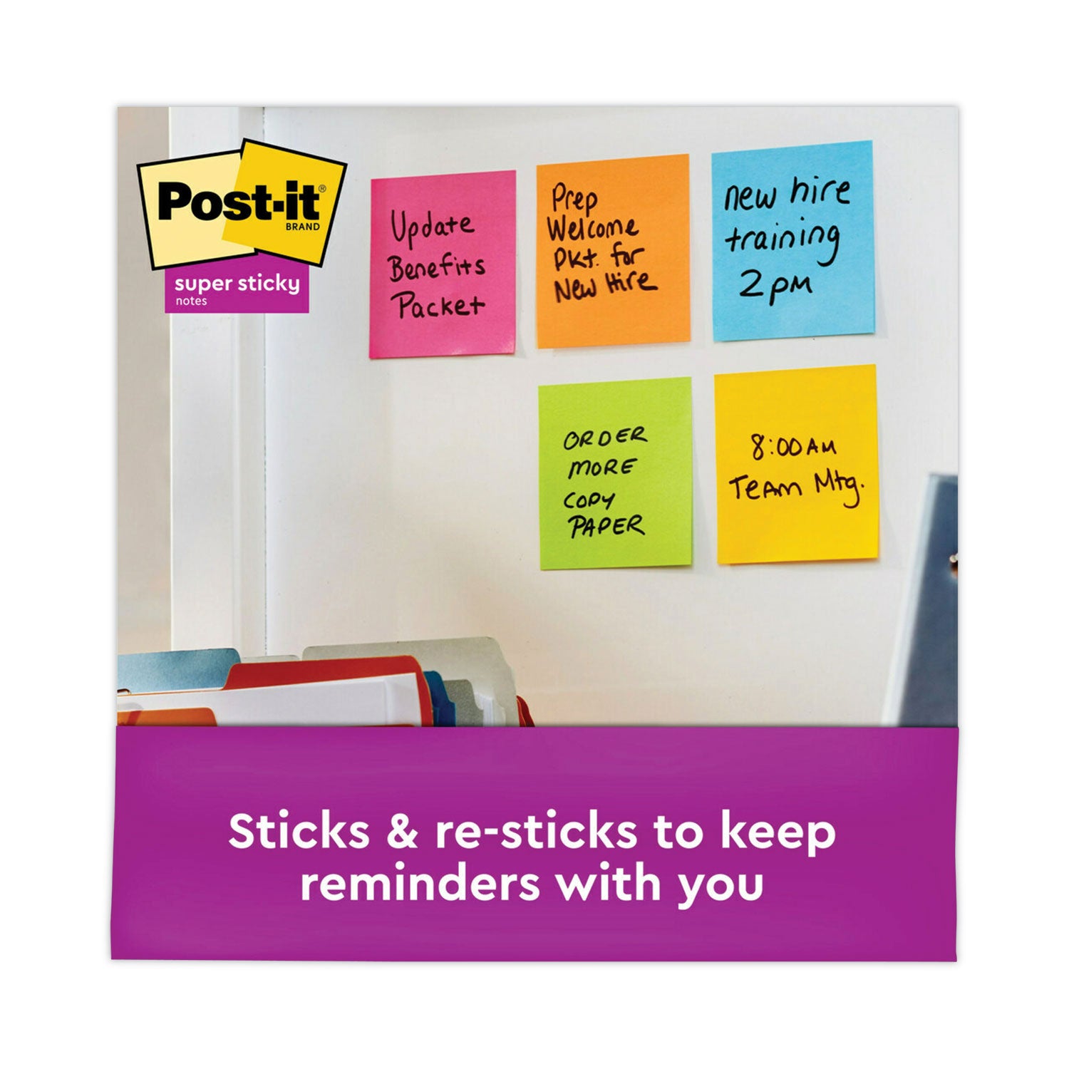 Post-it Super Sticky Dispenser Notes, Energy Boost Color Collection, 3" x 3", Vital Orange, Tropical Pink, Sunnyside, 1 Pack