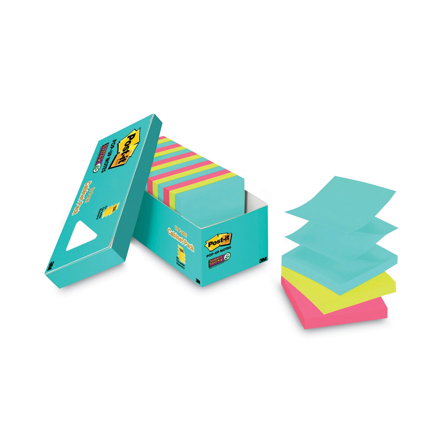 Post-it Super Sticky Dispenser Notes, Supernova Neons Color Collection, 3" x 3", 90 Sheets per Pad, Aqua Splash/Acid Lime/Guava, 1 Pack