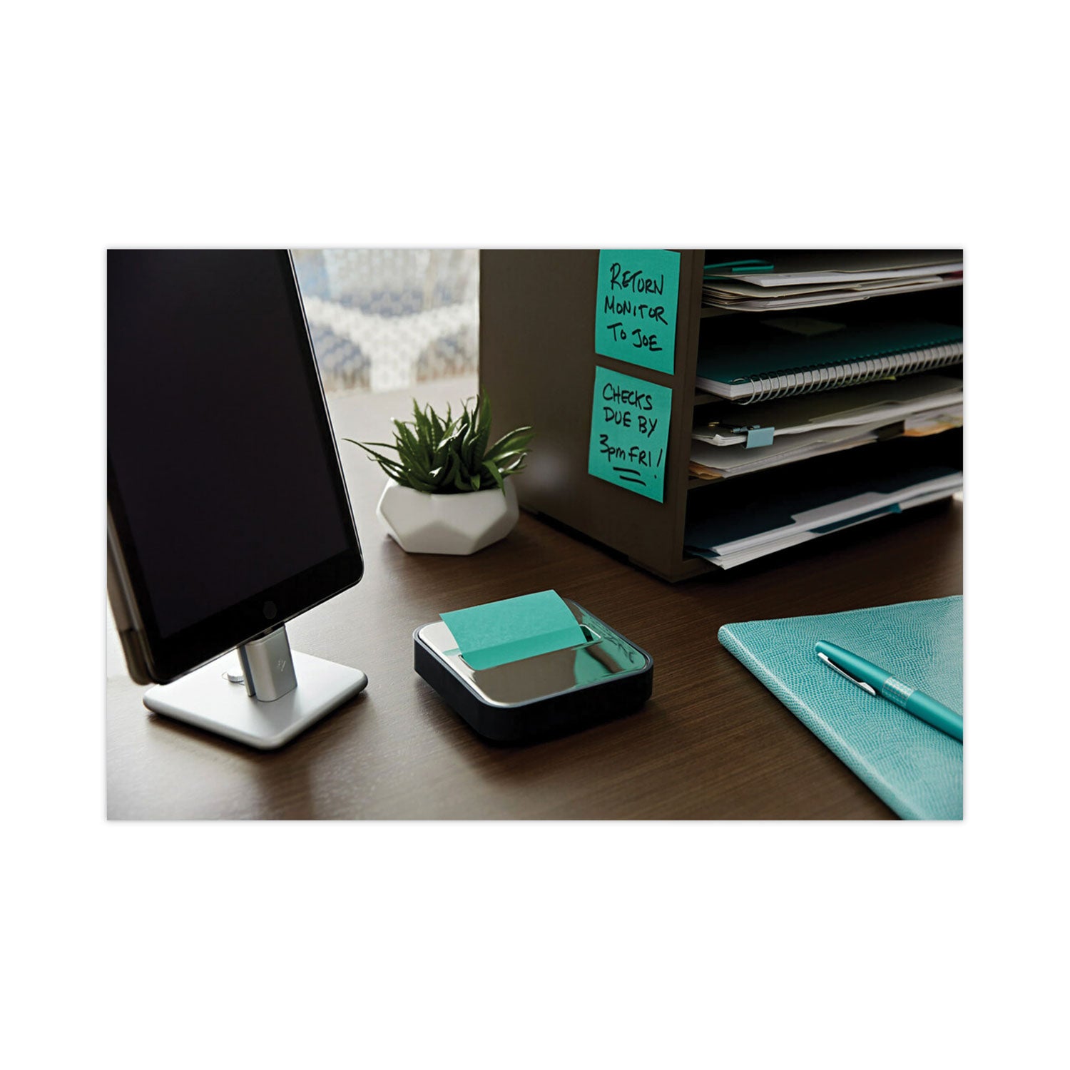 Note Dispenser for 3 in x 3 in Notes, Black Base with Steel Top
