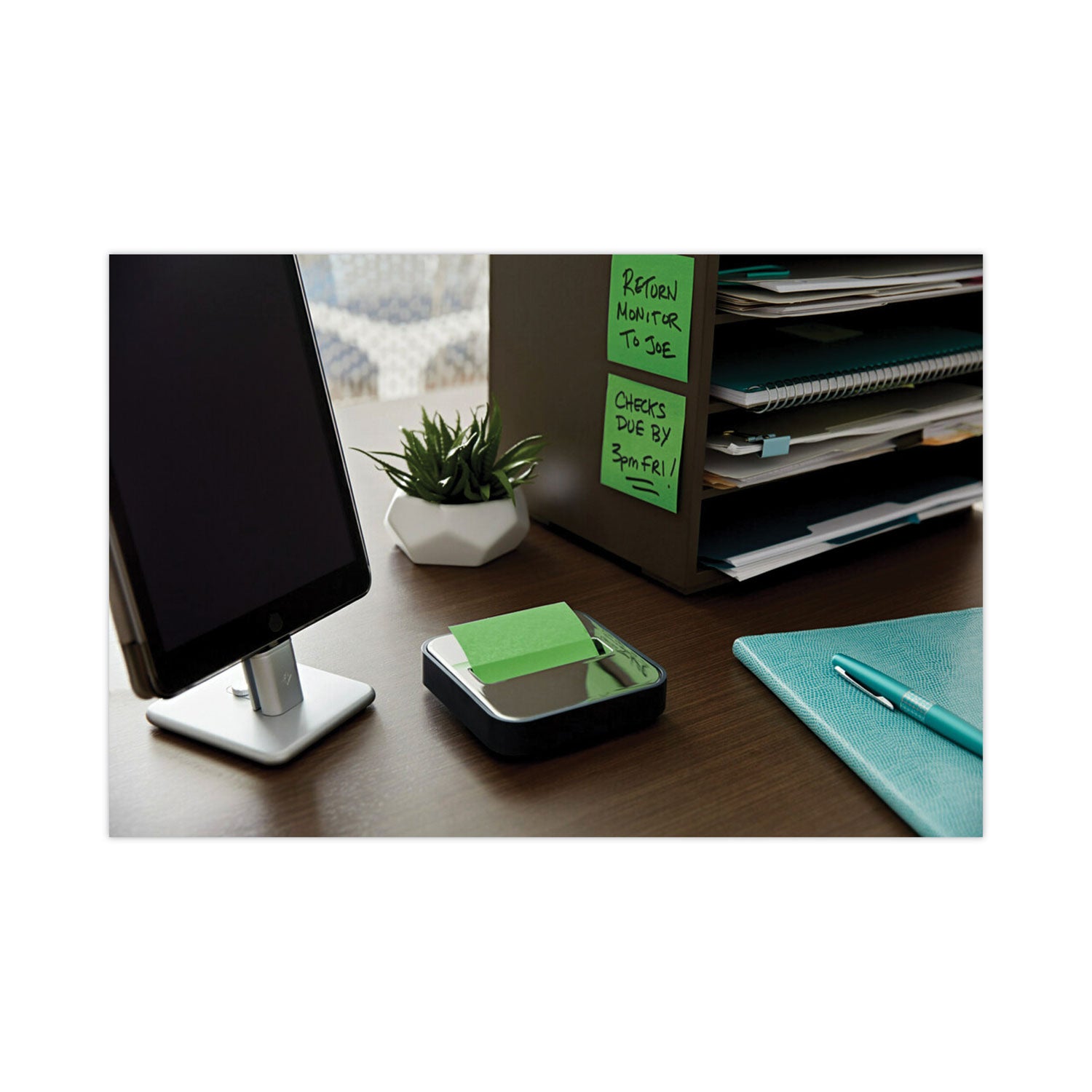 Note Dispenser for 3 in x 3 in Notes, Black Base with Steel Top