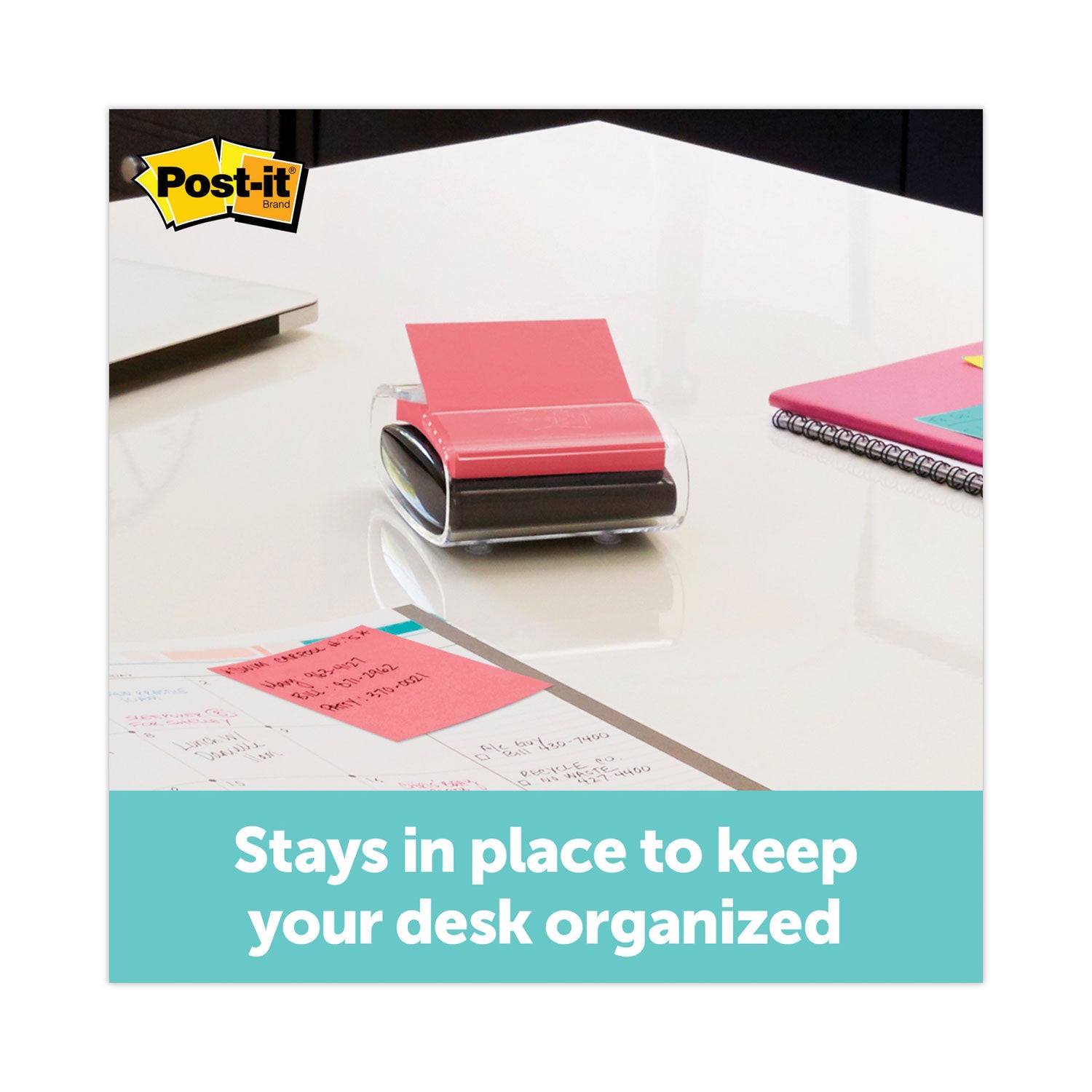 Post-it Note Dispenser, Clear/Translucent, Holds 100 Notes, Includes 1 Dispenser and 1 Pad (3" x 3")