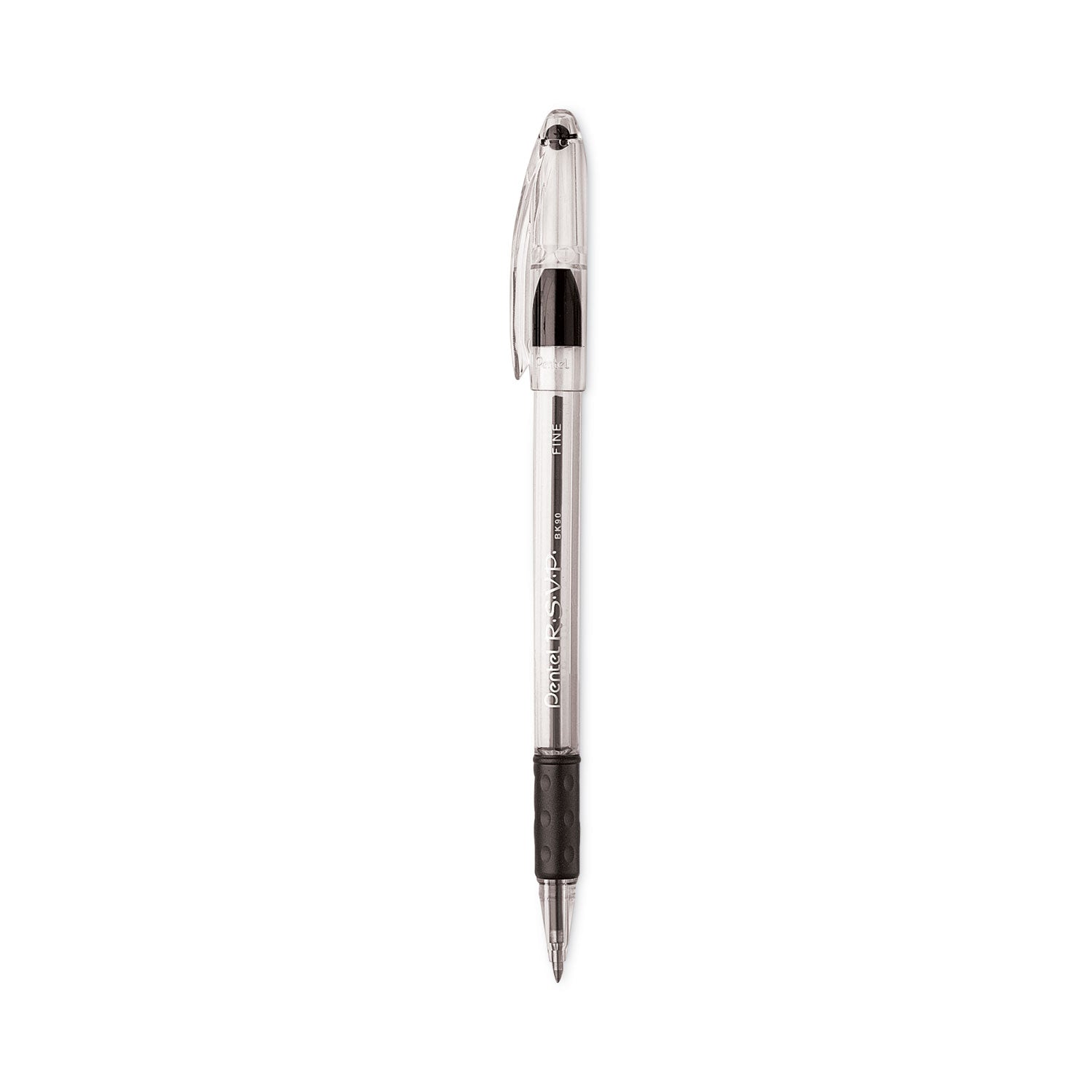 Pentel R.S.V.P. Ballpoint Stick Pens - Fine Pen Point - Refillable - Black Ink - Clear Barrel - Stainless Steel Tip - 24 / Pack