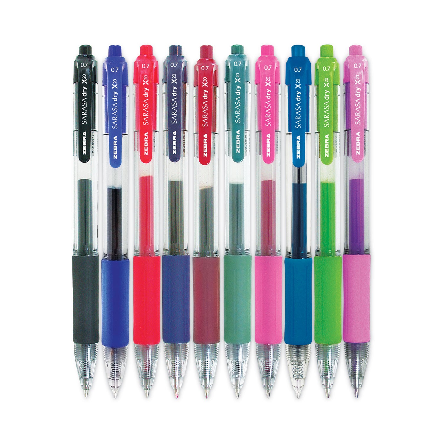 Zebra SARASA dry X20 Retractable Gel Pen - Medium Pen Point - Refillable - Retractable - Assorted Ink - Pigment-based - Translucent Barrel - 1 Set