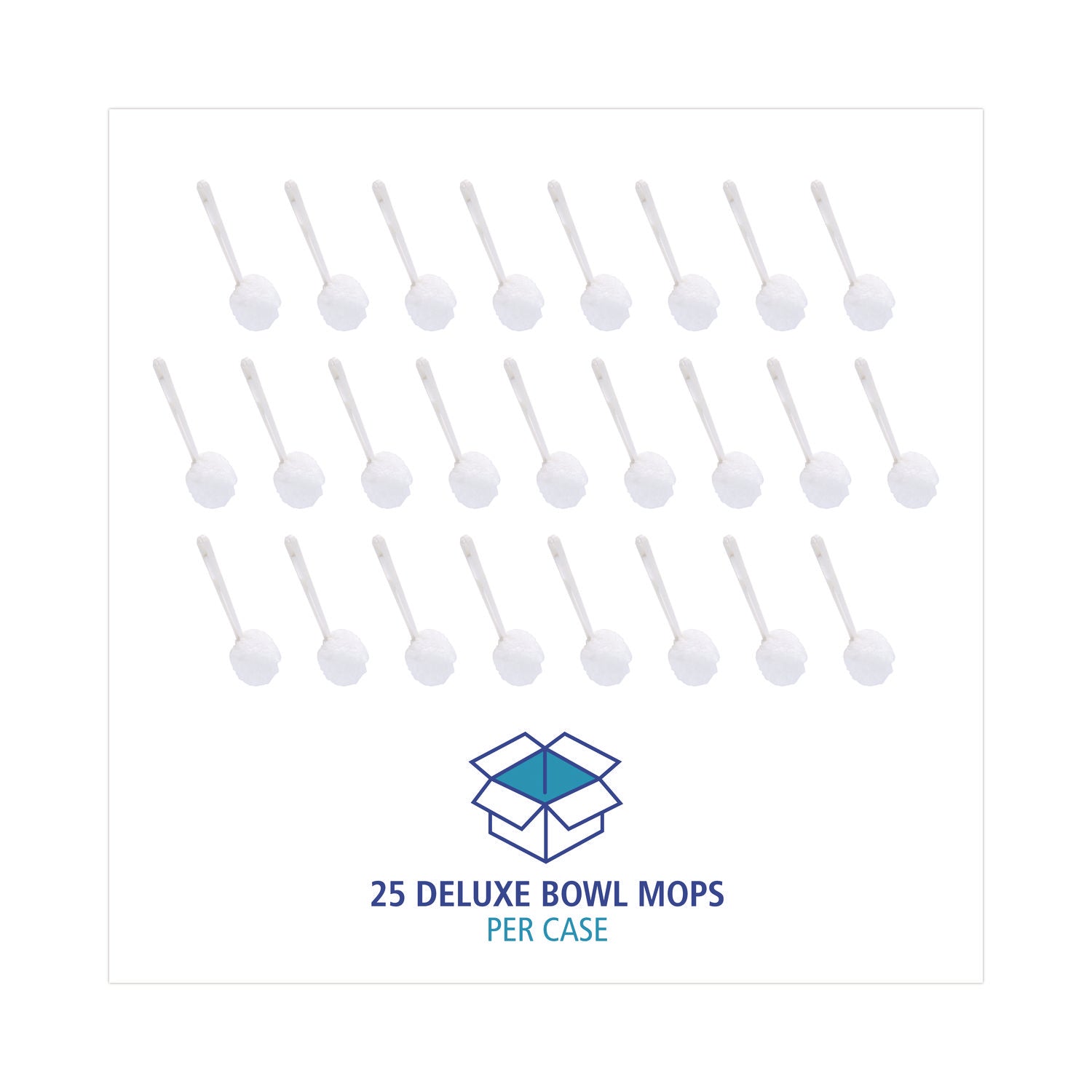 Deluxe Toilet Bowl Mop, 12" Handle, 2" Mop Head, White, 25/Carton