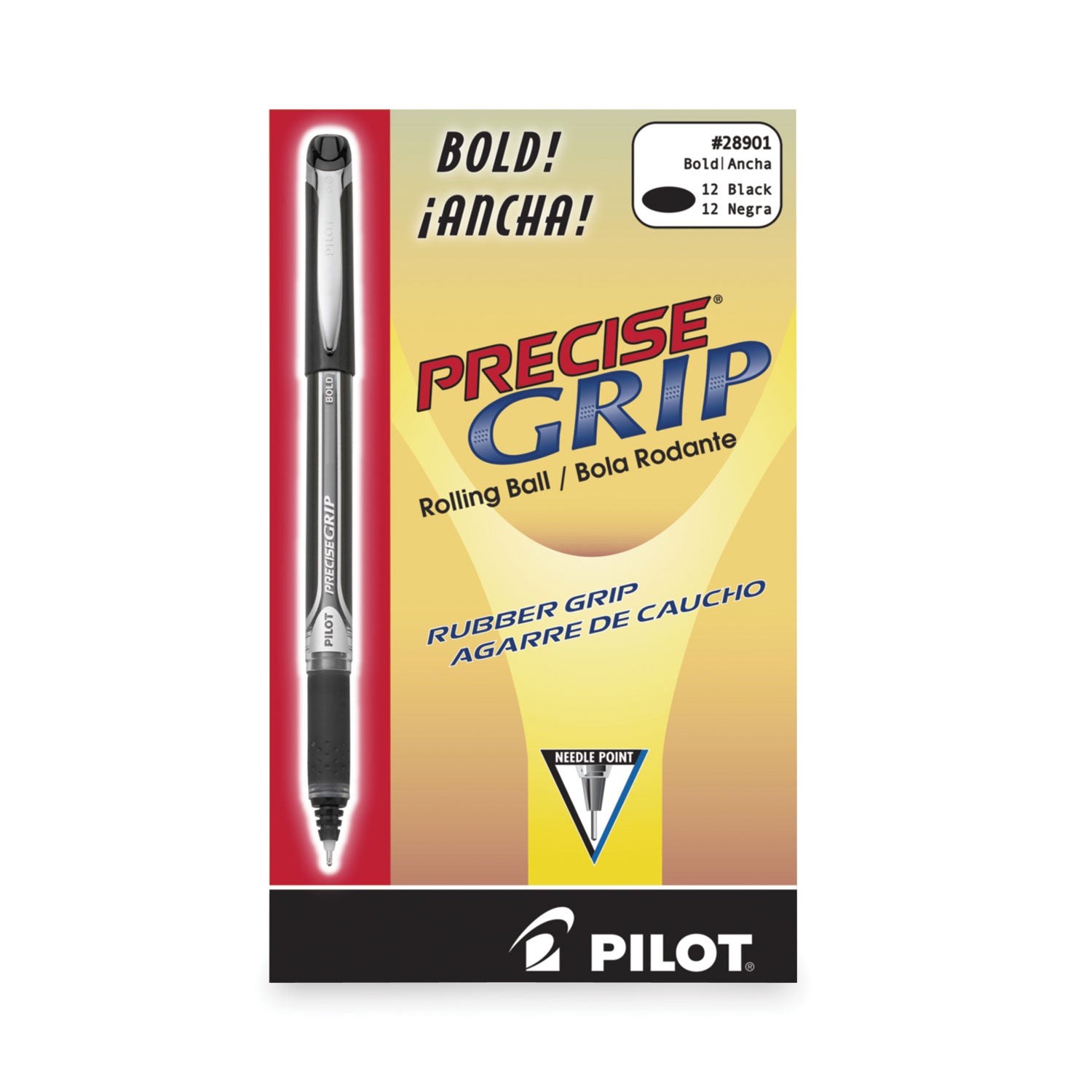 Pilot Bold Capped Rolling Ball Pens - 1 mm Bold Pen Point - Black Ink - Black Barrel - 1 Dozen