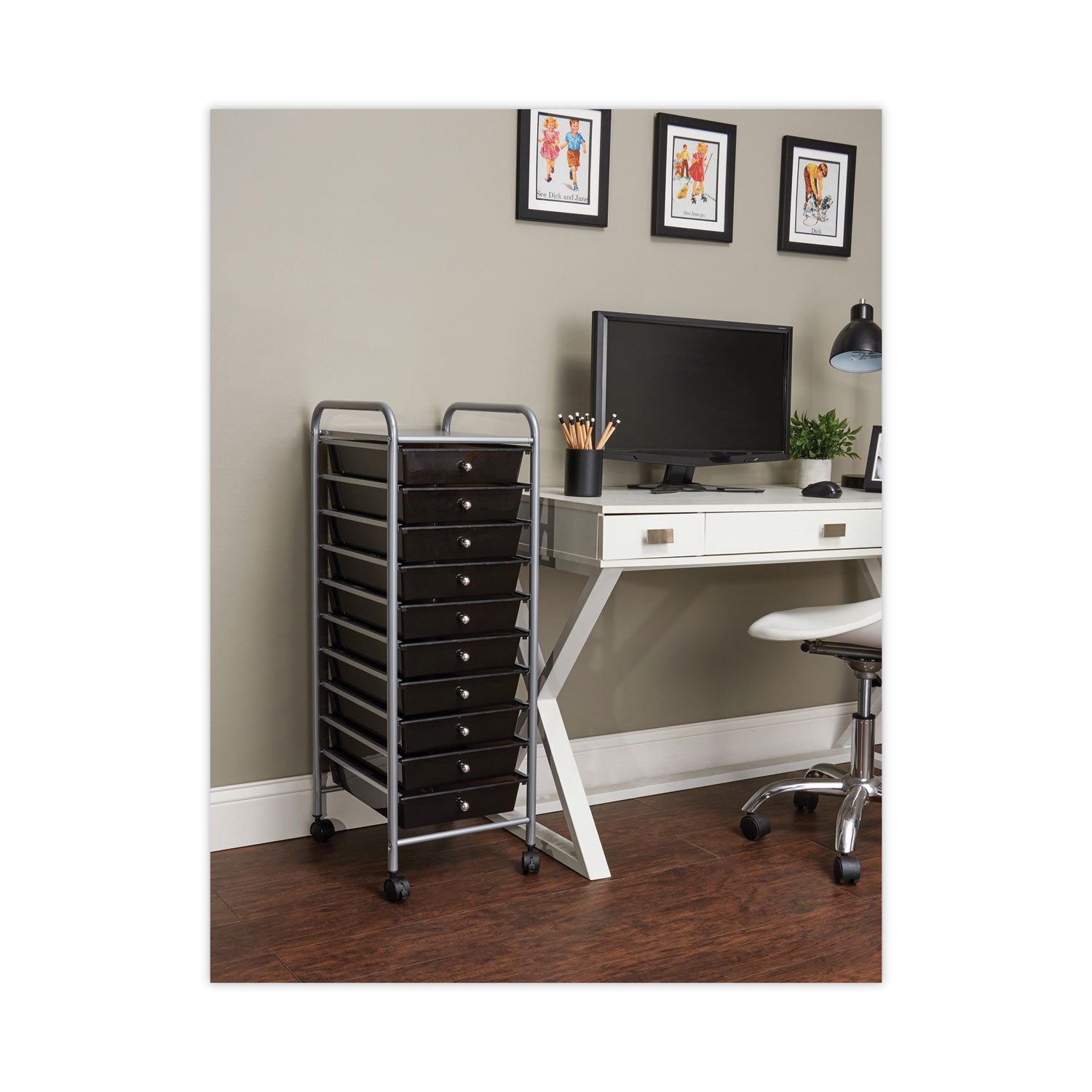 10-Drawer Rolling Cart, Smoke