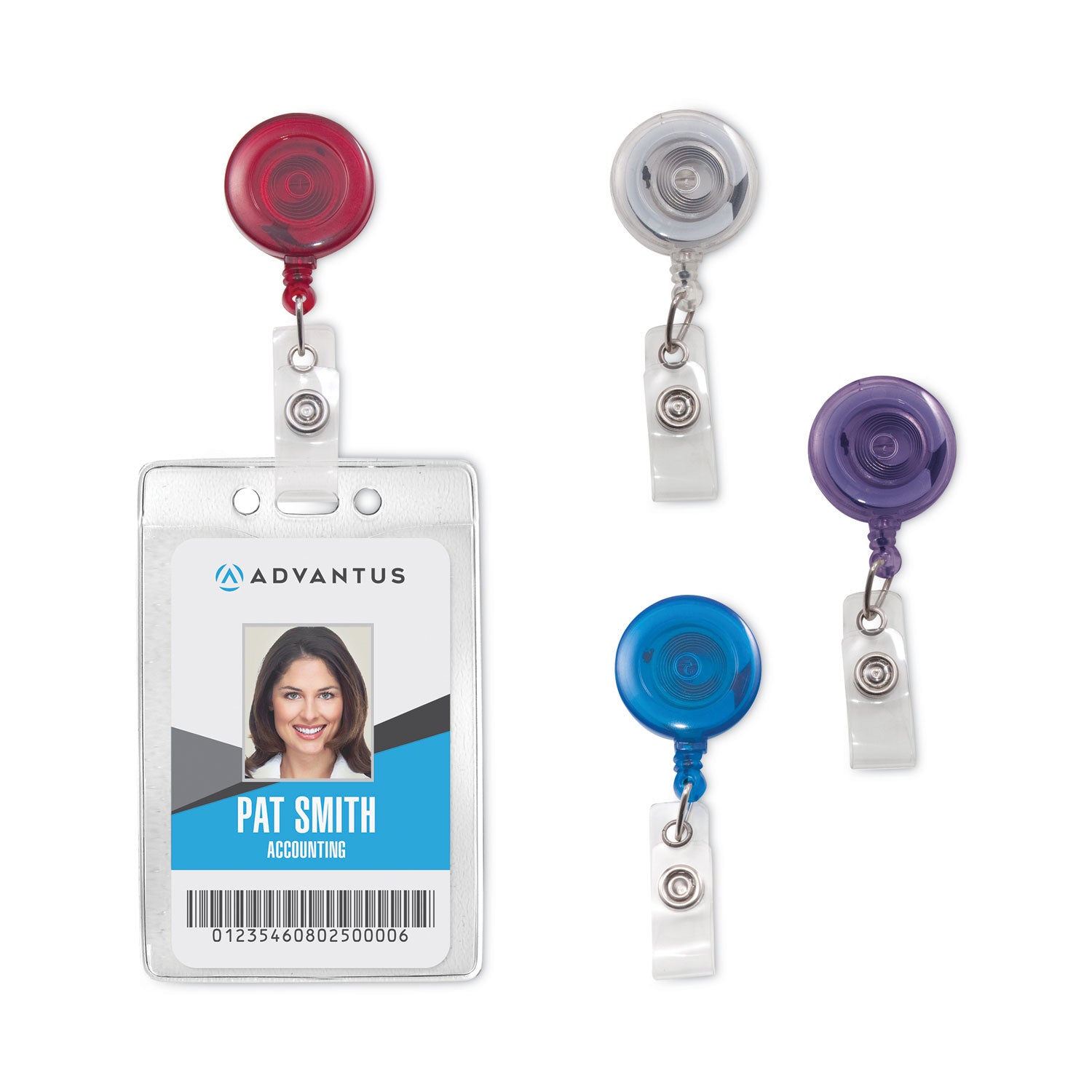 Retractable ID Card Reels with Badge Straps, Assorted, Pack of 4
