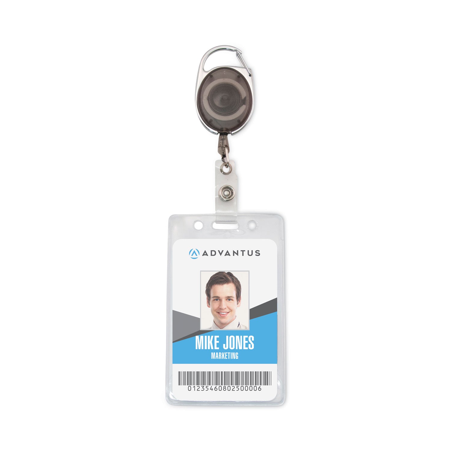 Retractable Carabiner Style Badge Reels with Badge Strap, Smoke, Pack of 12