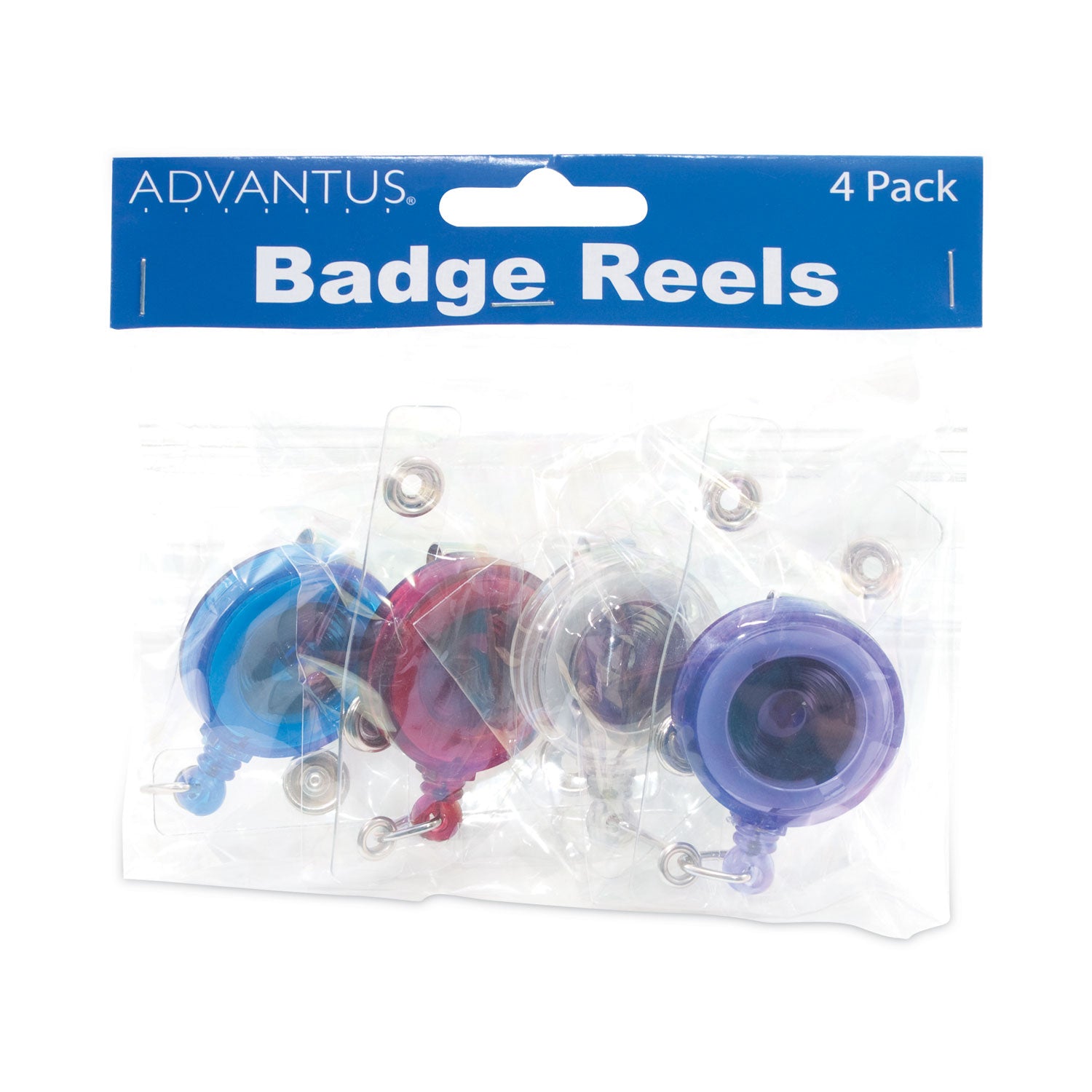Retractable ID Card Reels with Badge Straps, Assorted, Pack of 4