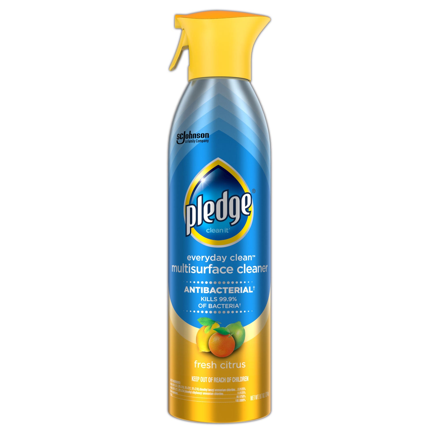 Pledge Everyday Clean Antibacterial Multisurface Cleaner, Fresh Citrus Scent, 9.7 fl oz, Blue, Residue-free, 1 Each
