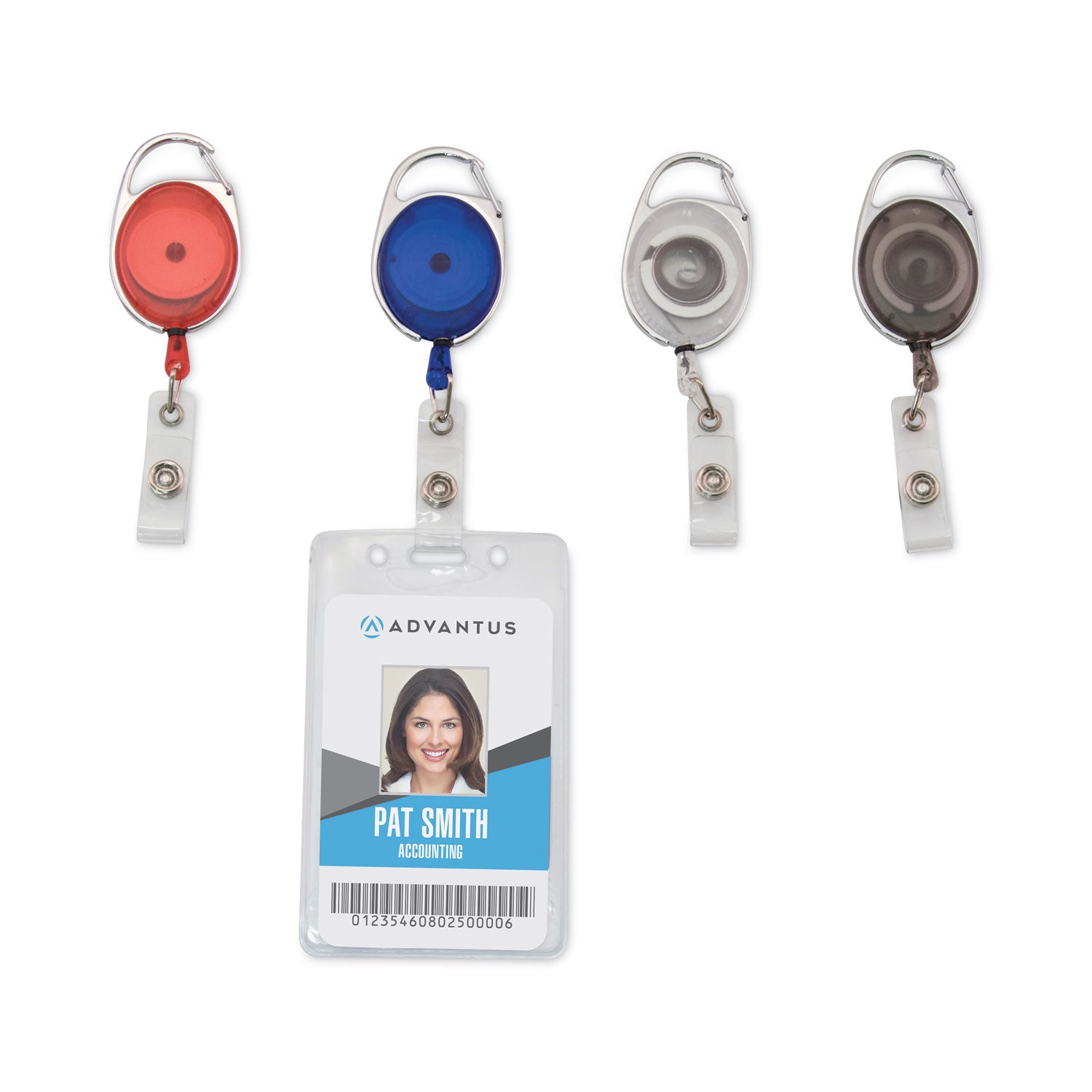 Retractable Carabiner Style Badge Reels with Badge Strap, Assorted, Pack of 20