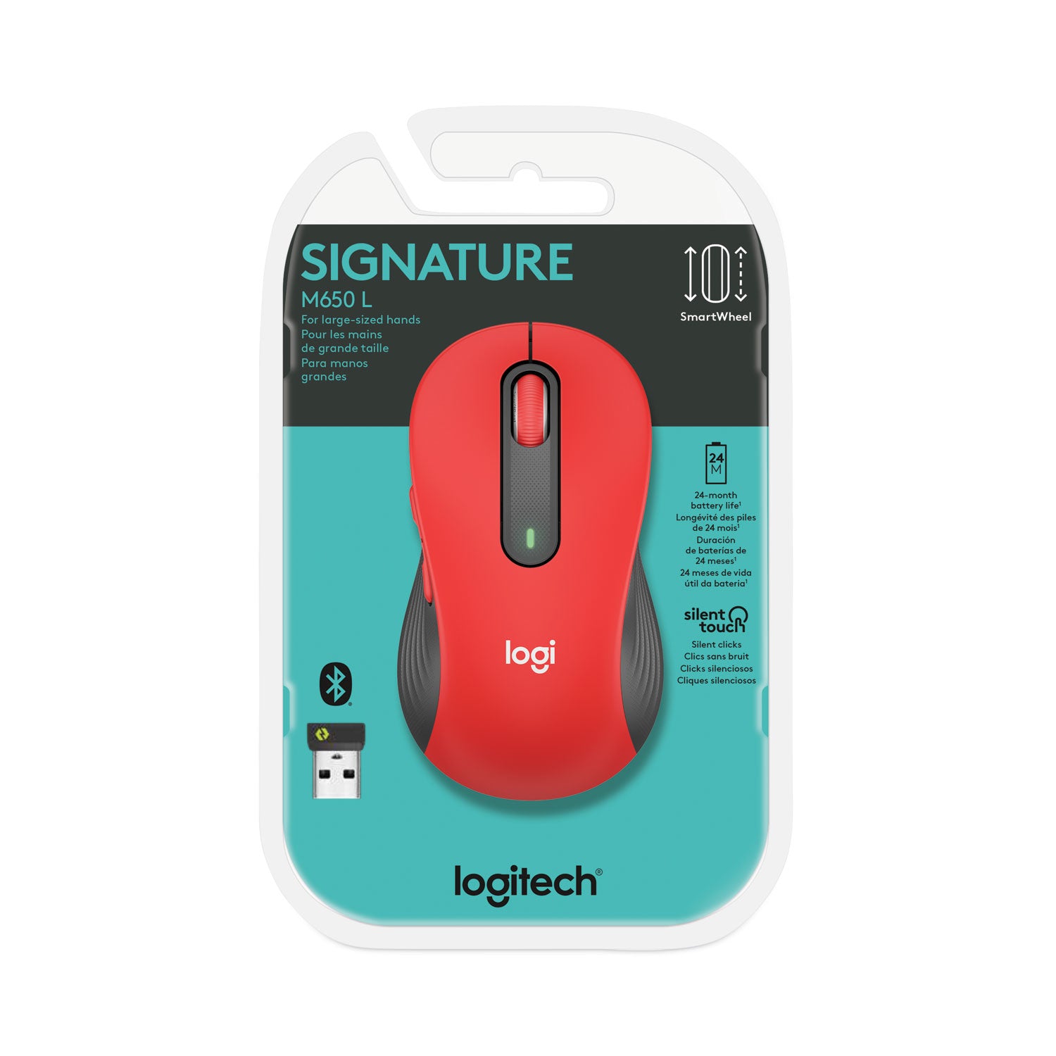 Optical - Wireless - Bluetooth/Radio Frequency - Red - USB - 2000 dpi - Scroll Wheel - 5 Button(s) - 5 Programmable Button(s) - Large Hand/Palm Size