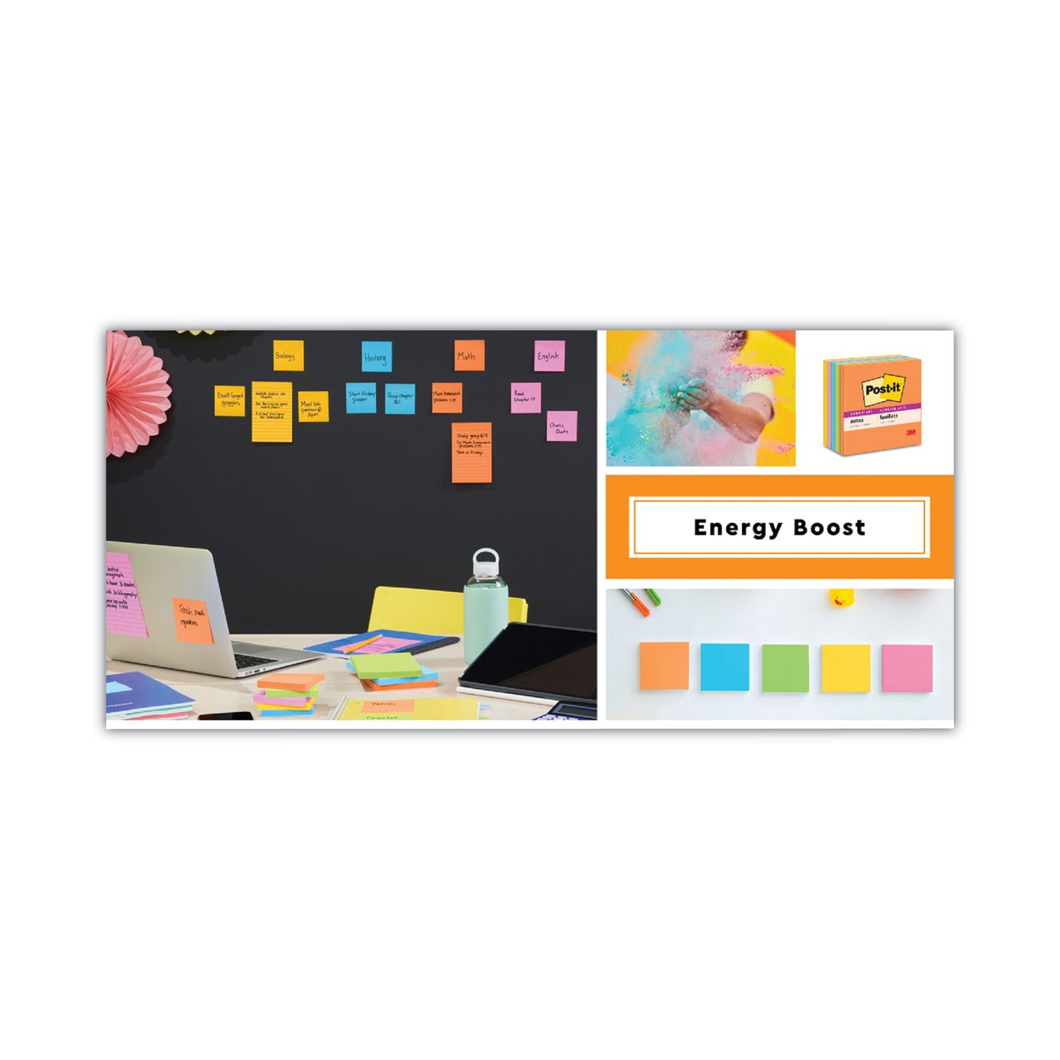 Post-it&reg; Super Sticky Notes - Energy Boost Color Collection - 4" Flag/Note Width x 6" Flag/Note Length - Rectangle - 45 Sheets per Pad - Vital Orange, Tropical Pink, Blue Paradise, Limeade - Sticky - 24 / Pack