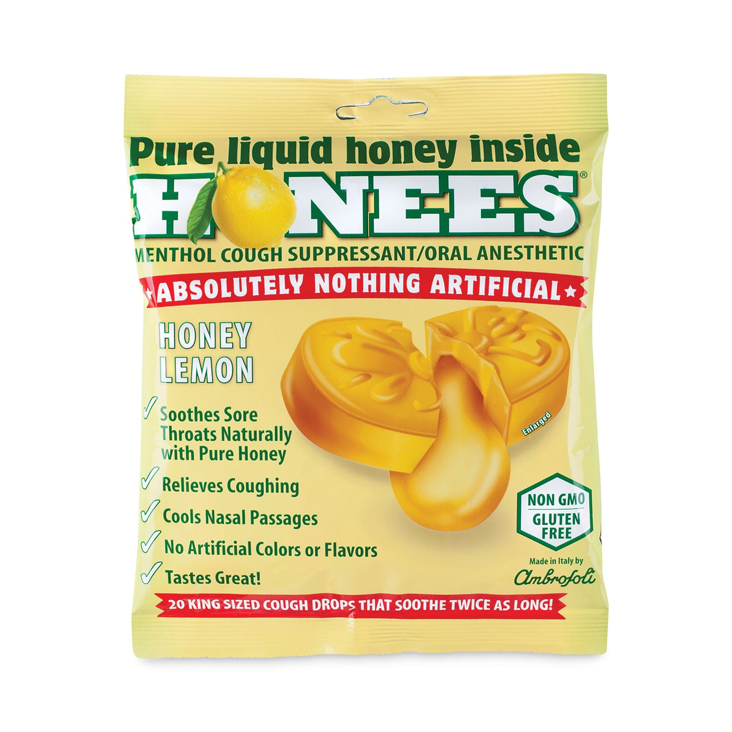 For Sore Throat, Cough, Cold, Nasal Congestion - Honey Lemon - 20/Bag - 6 / Carton