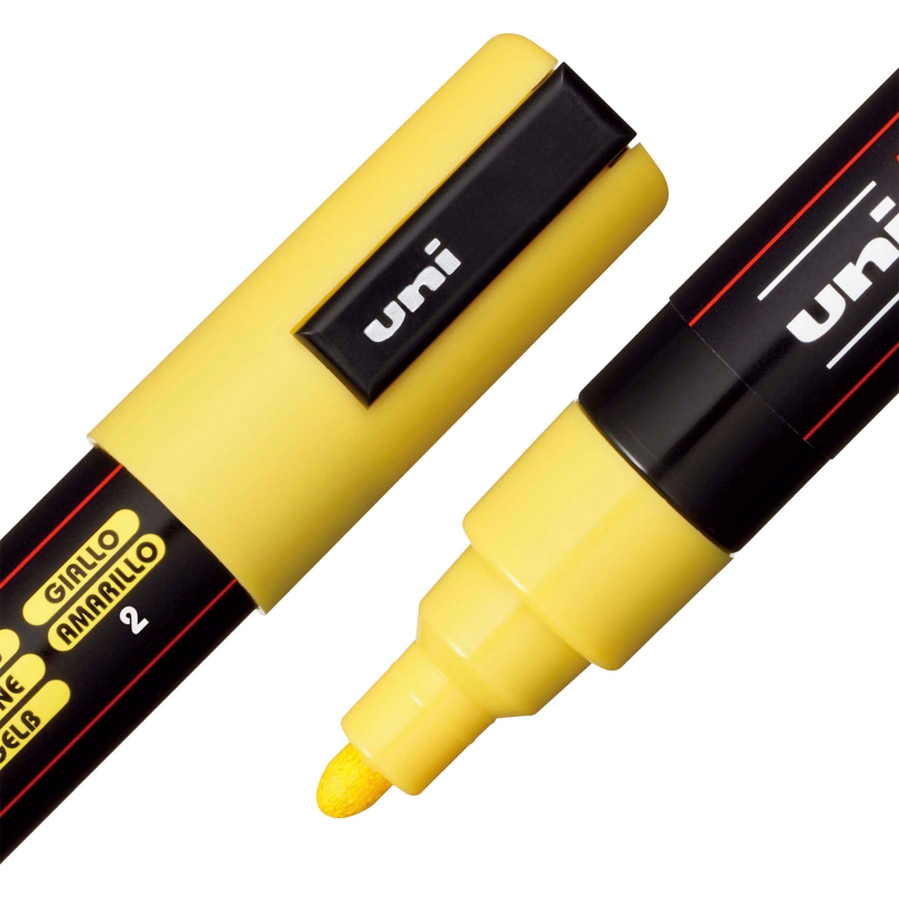 uni® POSCA PC-5M Water-Based Paint Markers, Reversible Medium Tip (1.8-2.5mm), Yellow