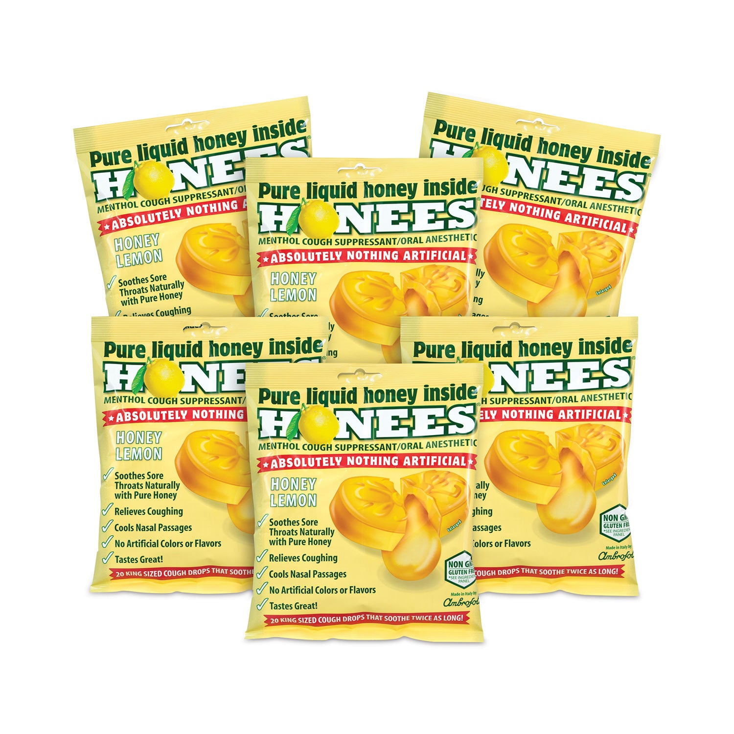 For Sore Throat, Cough, Cold, Nasal Congestion - Honey Lemon - 20/Bag - 6 / Carton