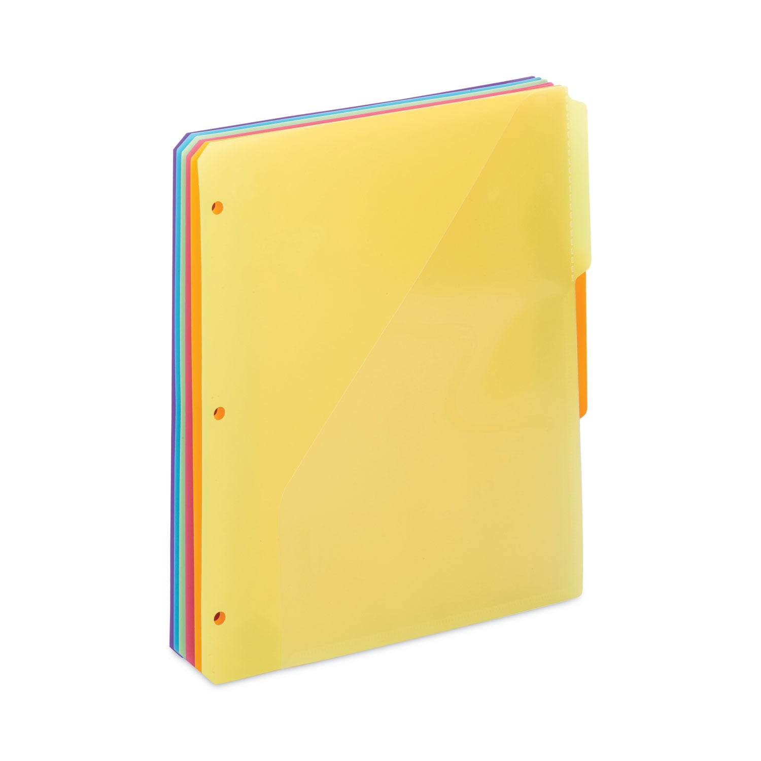 Assorted Tab(s) - 1/3 - Letter - 8.50" Width x 11" Length - 3 Hole Punched - Yellow, Orange, Pink, Green, Blue, Purple Divider - Poly Tab(s) - Acid-free, Hole-punched, Heavyweight, Durable, Pocket, Tear Resistant, Water Resistant - 30 / Box