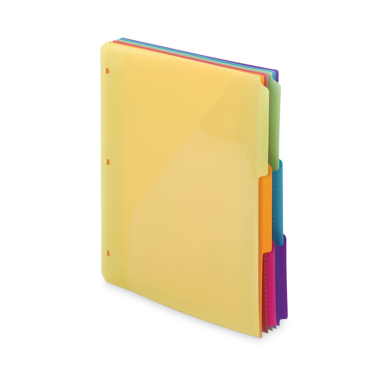 Assorted Tab(s) - 1/3 - Letter - 8.50" Width x 11" Length - 3 Hole Punched - Yellow, Orange, Pink, Green, Blue, Purple Divider - Poly Tab(s) - Acid-free, Hole-punched, Heavyweight, Durable, Pocket, Tear Resistant, Water Resistant - 30 / Box