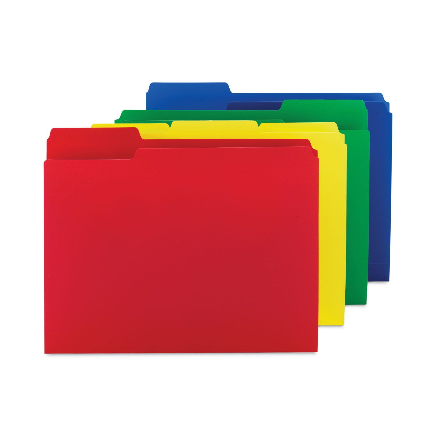 Smead 1/3 Tab Cut Letter Top Tab File Folder - 8 1/2" x 11" - Top Tab Location - Assorted Tab Position - Poly - Red, Yellow, Green, Blue - 12 / Pack