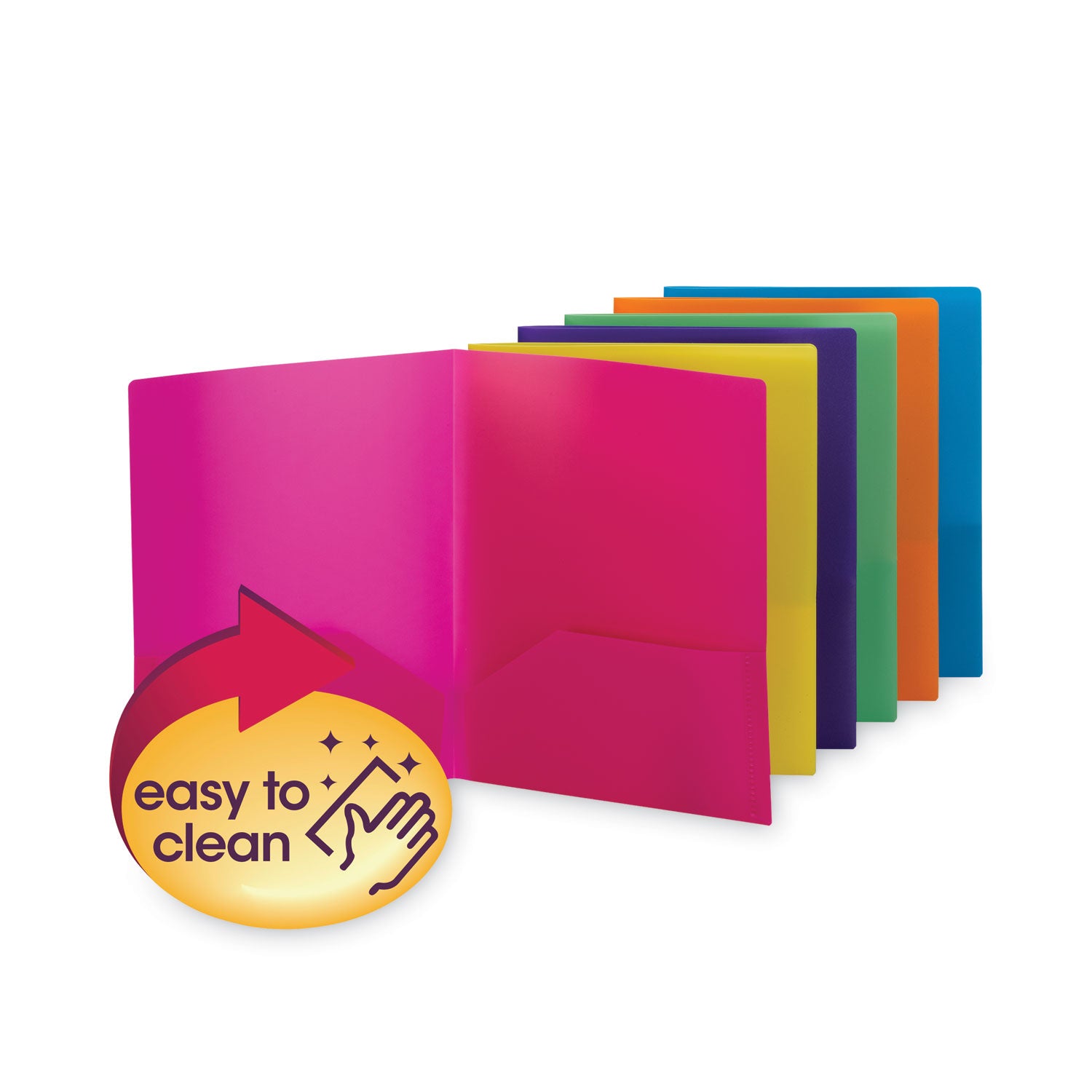 Poly Two-Pocket Folders, 100-Sheet Capacity, 11 x 8.5, Assorted, 6/Pack