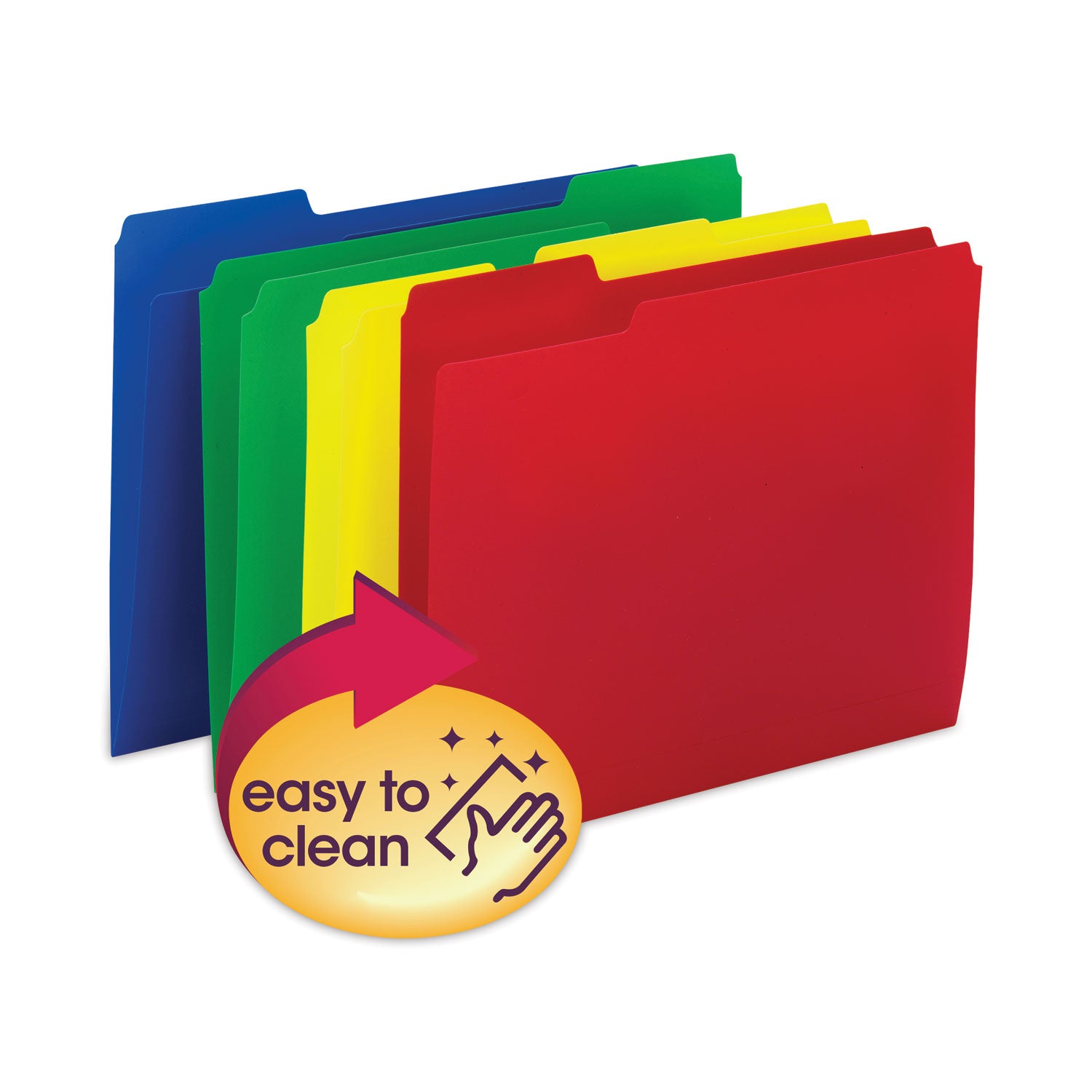 Smead 1/3 Tab Cut Letter Top Tab File Folder - 8 1/2" x 11" - Top Tab Location - Assorted Tab Position - Poly - Red, Yellow, Green, Blue - 12 / Pack