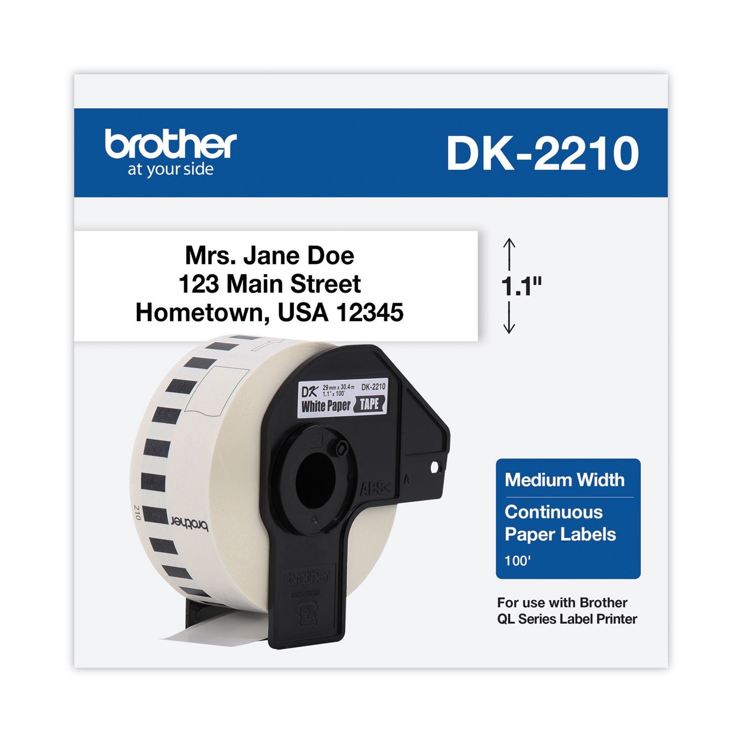 Brother Continuous Length White Film DK Tape - 1 9/64" Width - Direct Thermal - White - 1 Roll