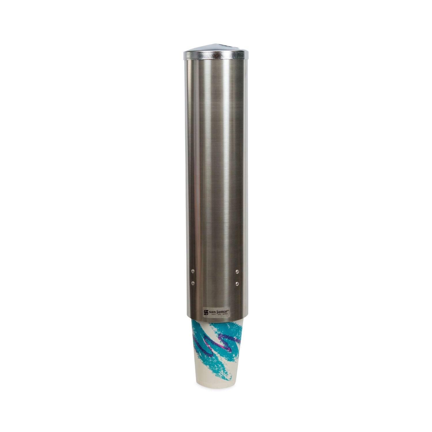 Water Cup Dispenser with Removable Cap, For 4.5 oz to 7 oz Cone and 6 oz to 12 oz Flat Cups, Stainless Steel, 6/Carton