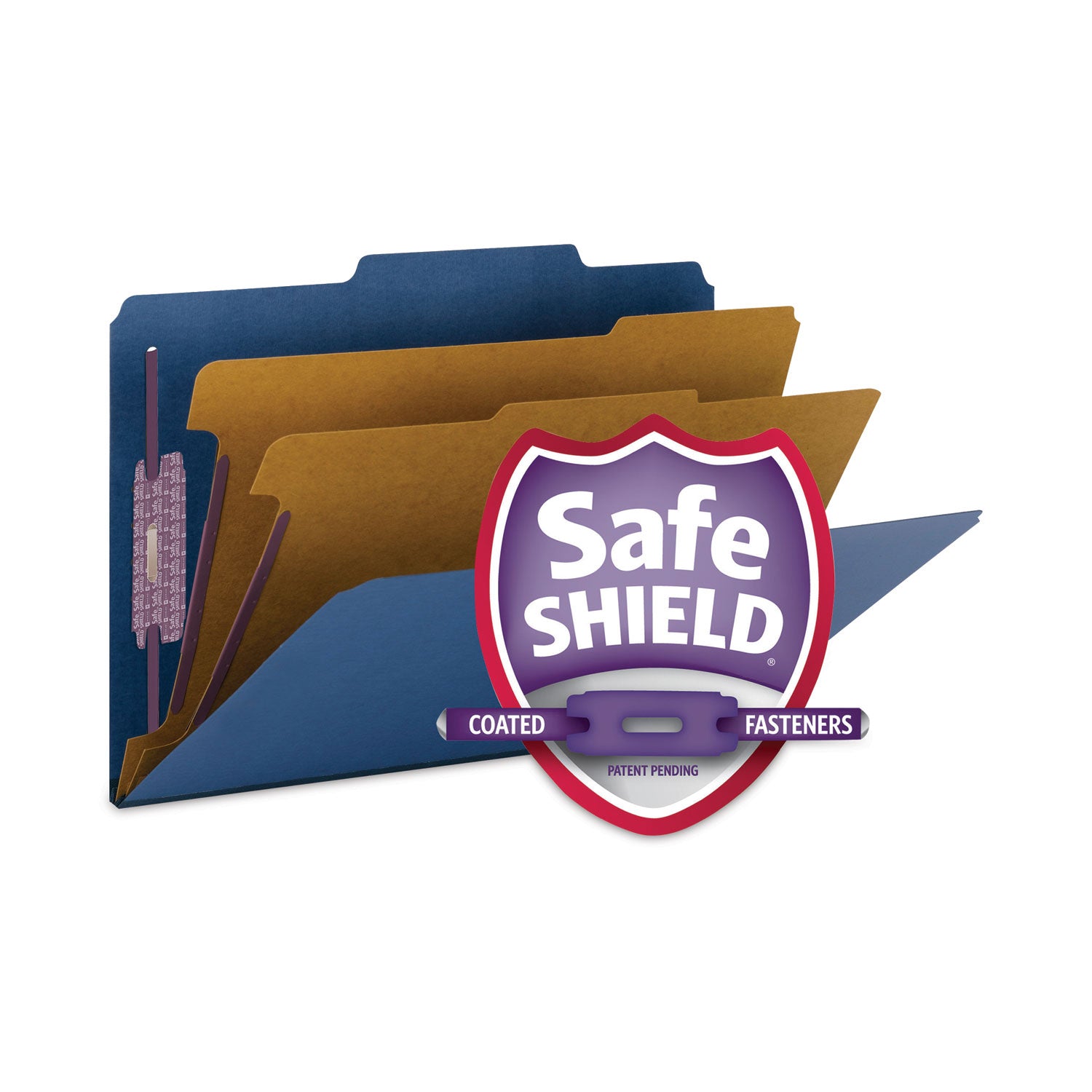 Smead SafeSHIELD 2/5 Tab Cut Legal Recycled Classification Folder, 2 Dividers, 2" Expansion, Dark Blue, Heavy Duty, Tear Resistant, 100% Recycled, 8.5" x 14", 10/Box