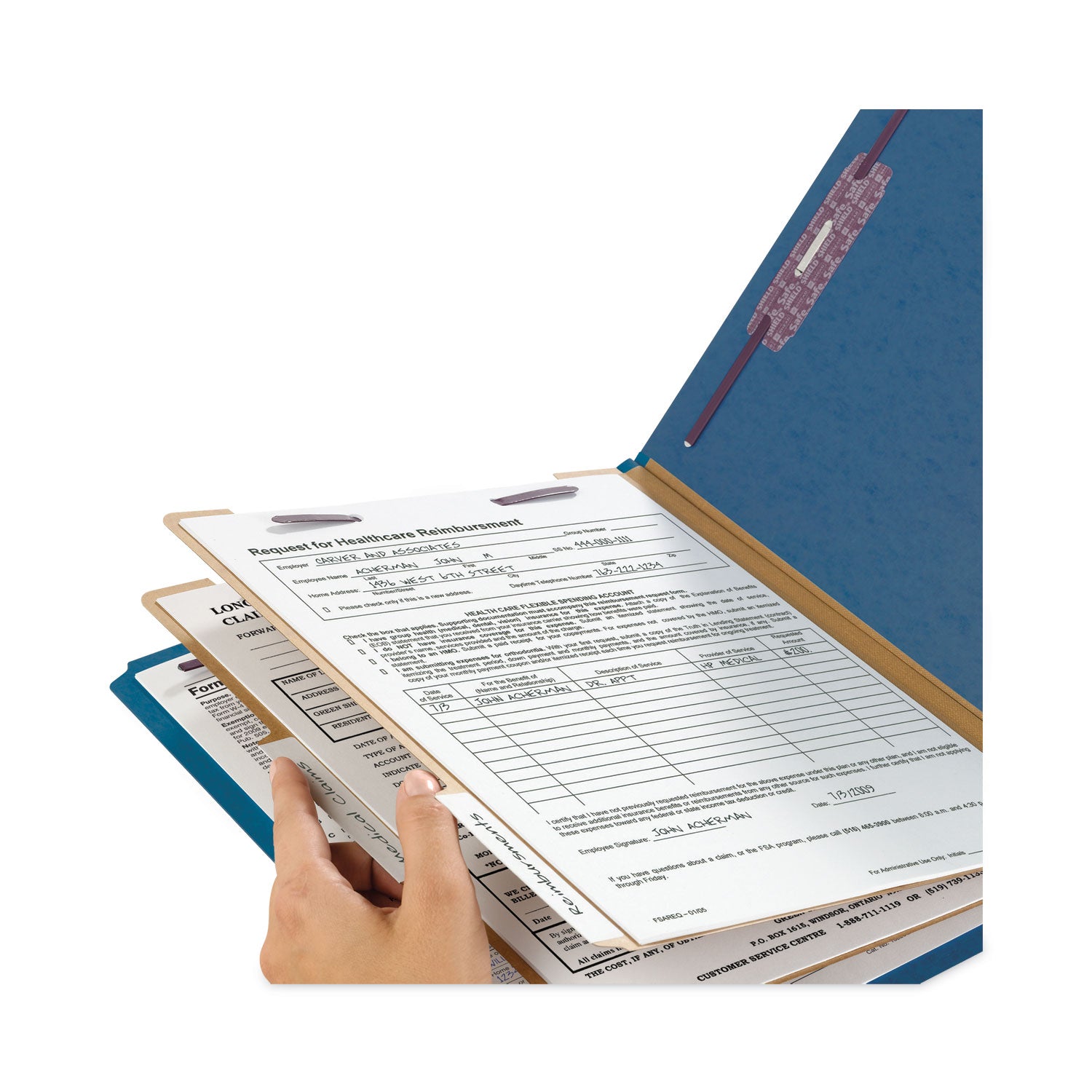 Smead SafeSHIELD 2/5 Tab Cut Legal Recycled Classification Folder, 2 Dividers, 2" Expansion, Dark Blue, Heavy Duty, Tear Resistant, 100% Recycled, 8.5" x 14", 10/Box