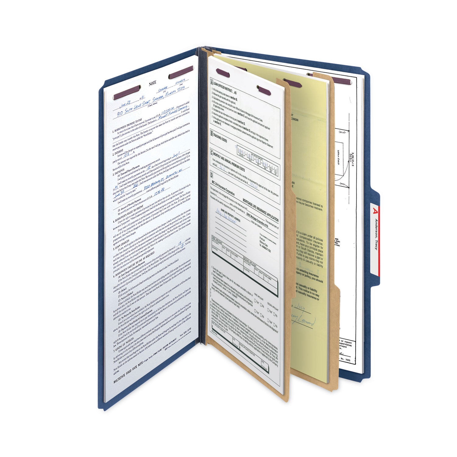 Smead SafeSHIELD 2/5 Tab Cut Legal Recycled Classification Folder, 2 Dividers, 2" Expansion, Dark Blue, Heavy Duty, Tear Resistant, 100% Recycled, 8.5" x 14", 10/Box