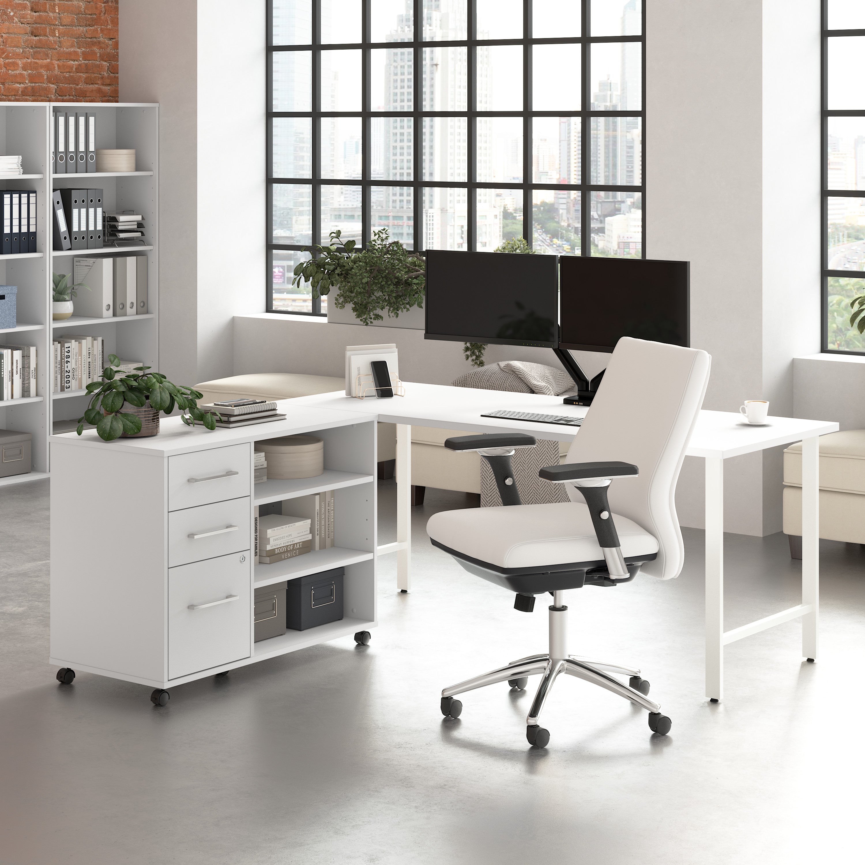 Bush Business Furniture Hustle 72W x 30D Computer Desk and Storage Cabinet with Drawers and Shelves in White - 71.02" Width x 29.37" Depth x 30.07" Height