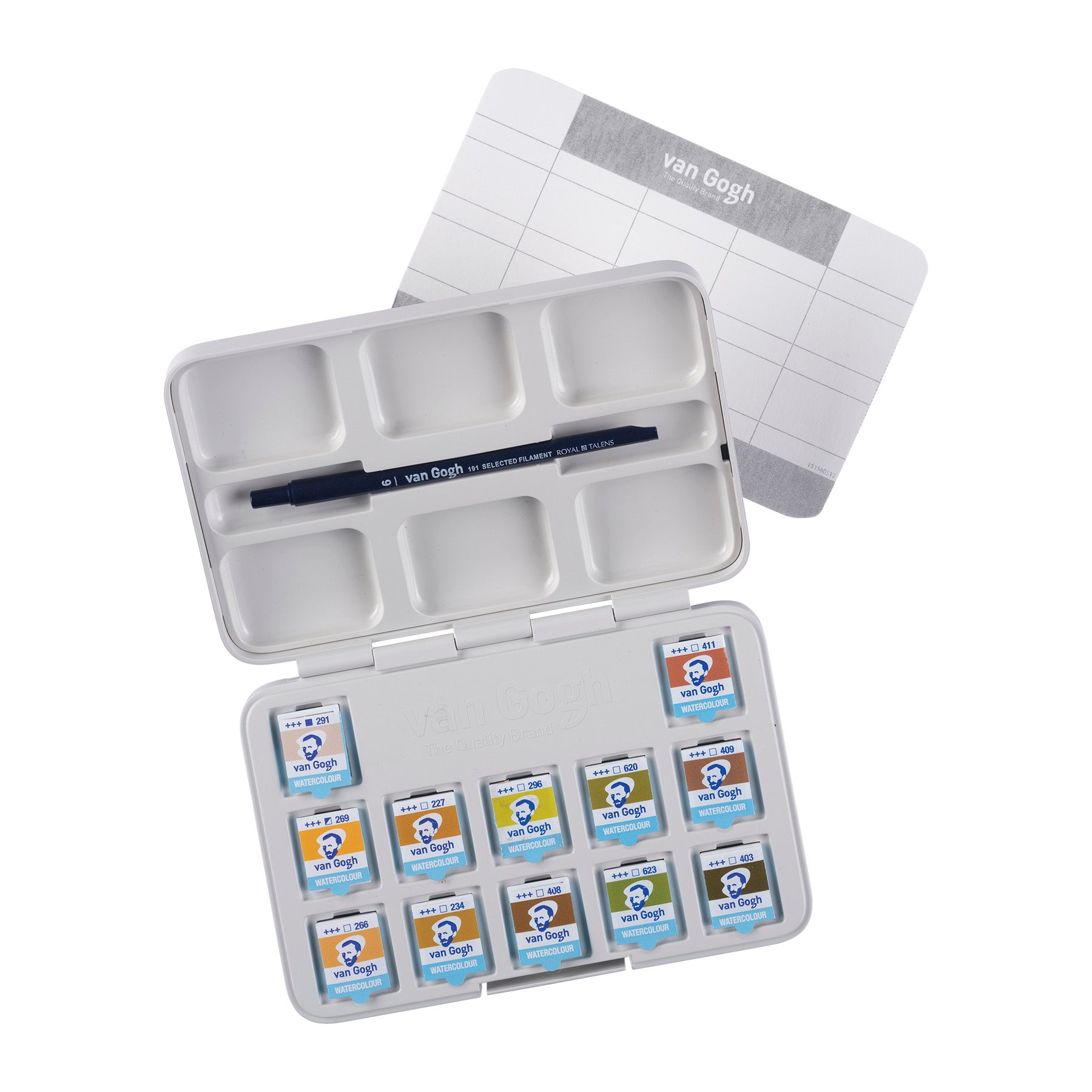 Watercolor Plastic Pocket Box, 12 Pan Shades Of Nature Selection