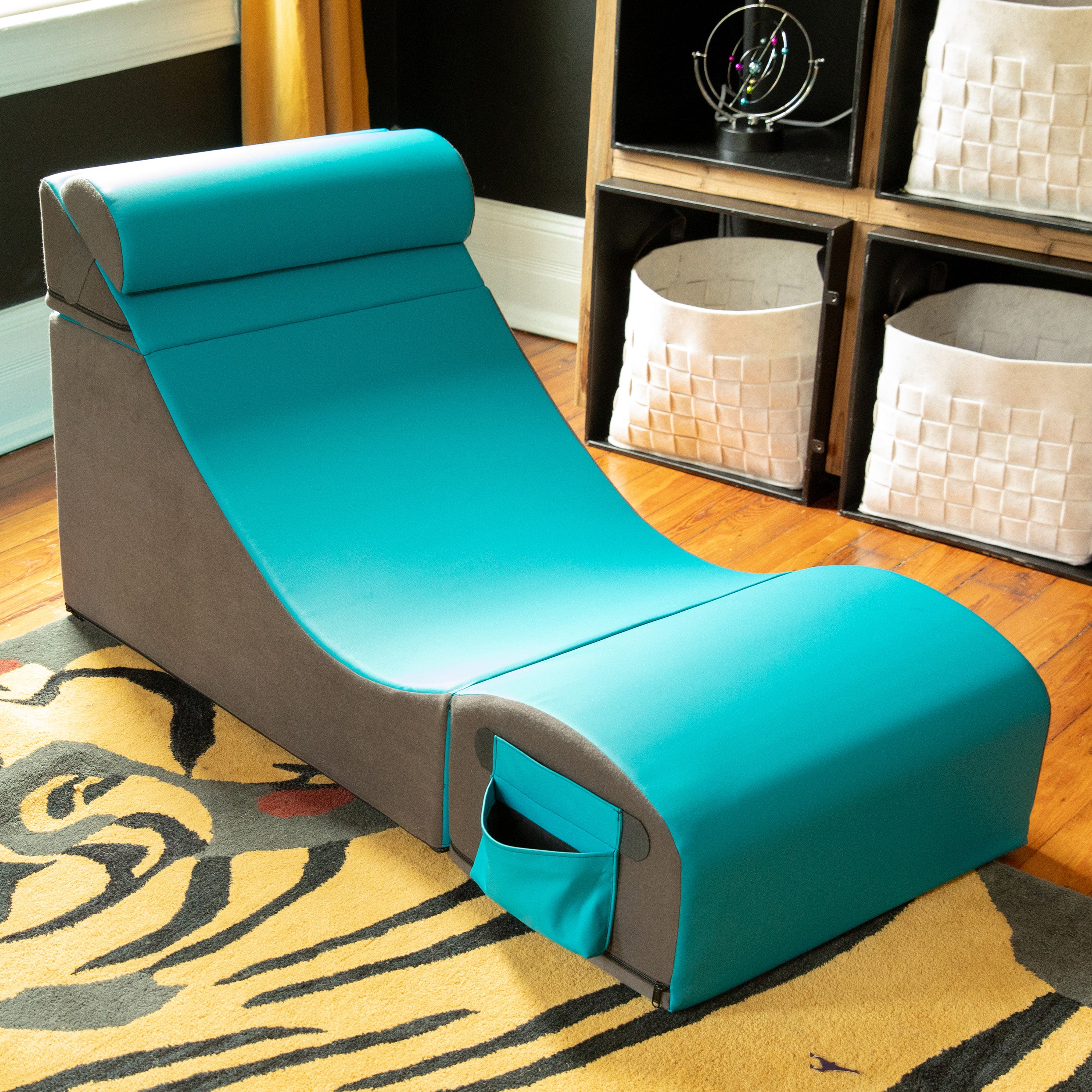 Jaxx Flexx V-Tex Convertible 3 in 1 Gamer Chair, Table, & Ottoman w/ Adjustable Headrest & Pocket - Vinyl Turqouise