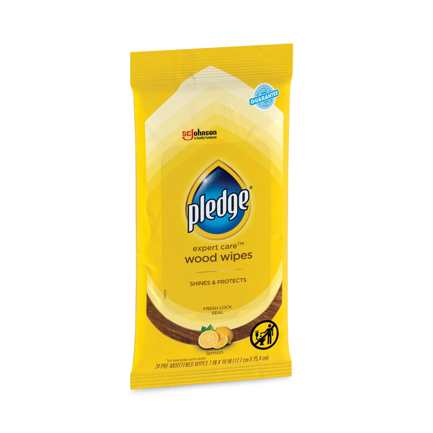 Pledge Lemon Enhancing Polish Wipes, Lemon Scent, Pre-moistened, Wax-free, Yellow, 7" x 10", 24 Pack