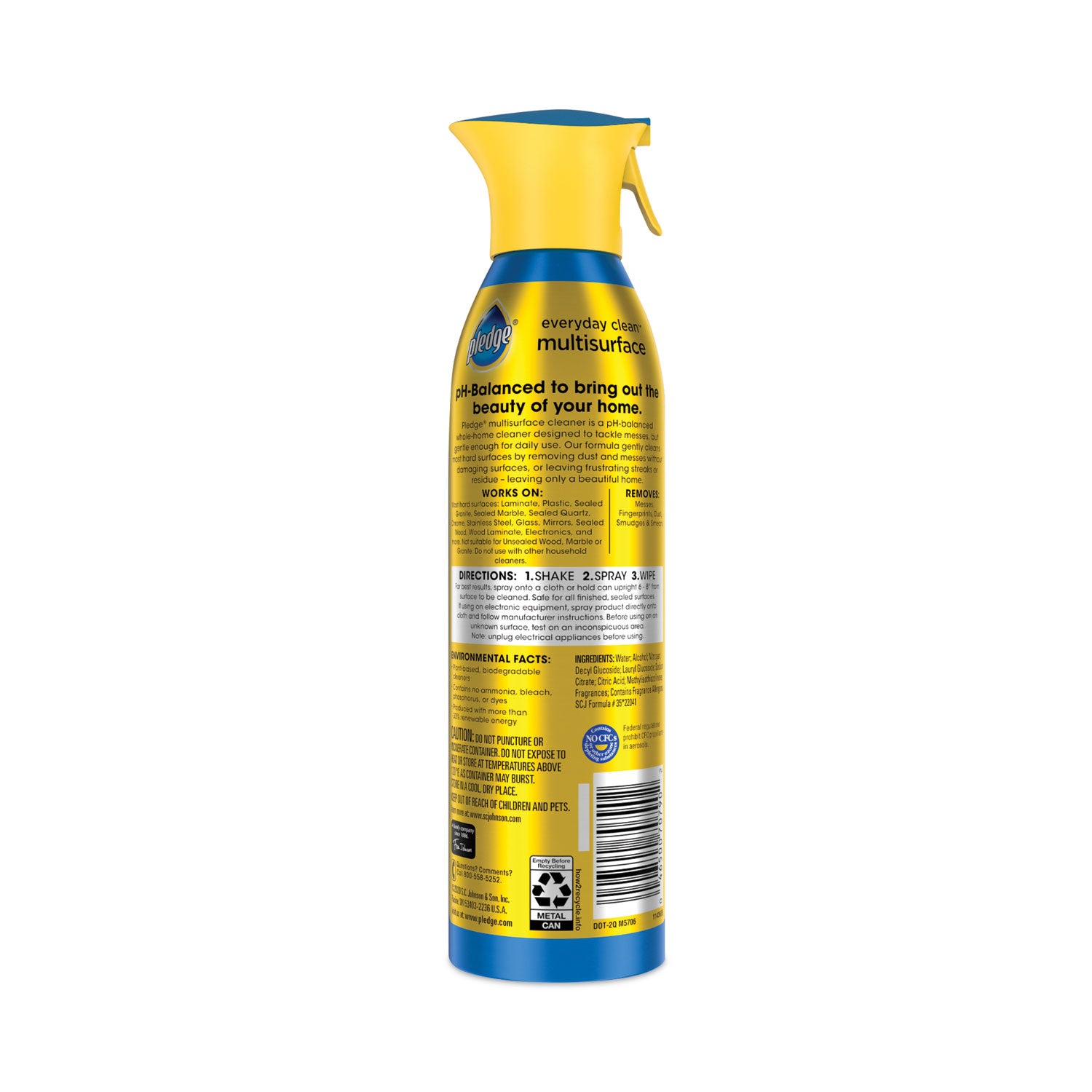 Pledge Everyday Clean MS Cleaner Spray - For Multi Surface - Spray, Aerosol - 9.7 fl oz (0.3 quart) - Recommended For: Dust Remover, Streak Remover, Residue Remover, Fingerprint Remover, Smudge Remover, Smear Remover - pH Balanced - 1 Each