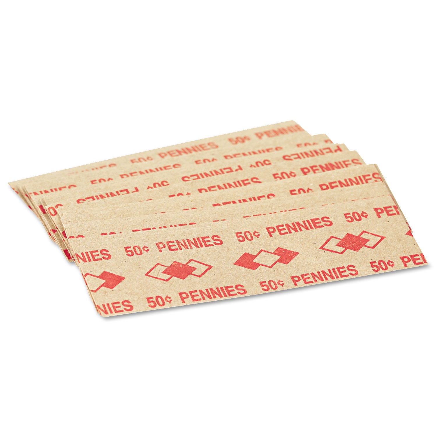 ICONEX SecurIT Color-coded Flat Coin Wrappers - Total $0.50 in 1¢ Denomination - Color Coded, Sturdy - Kraft Paper - Red - 1000 / Pack