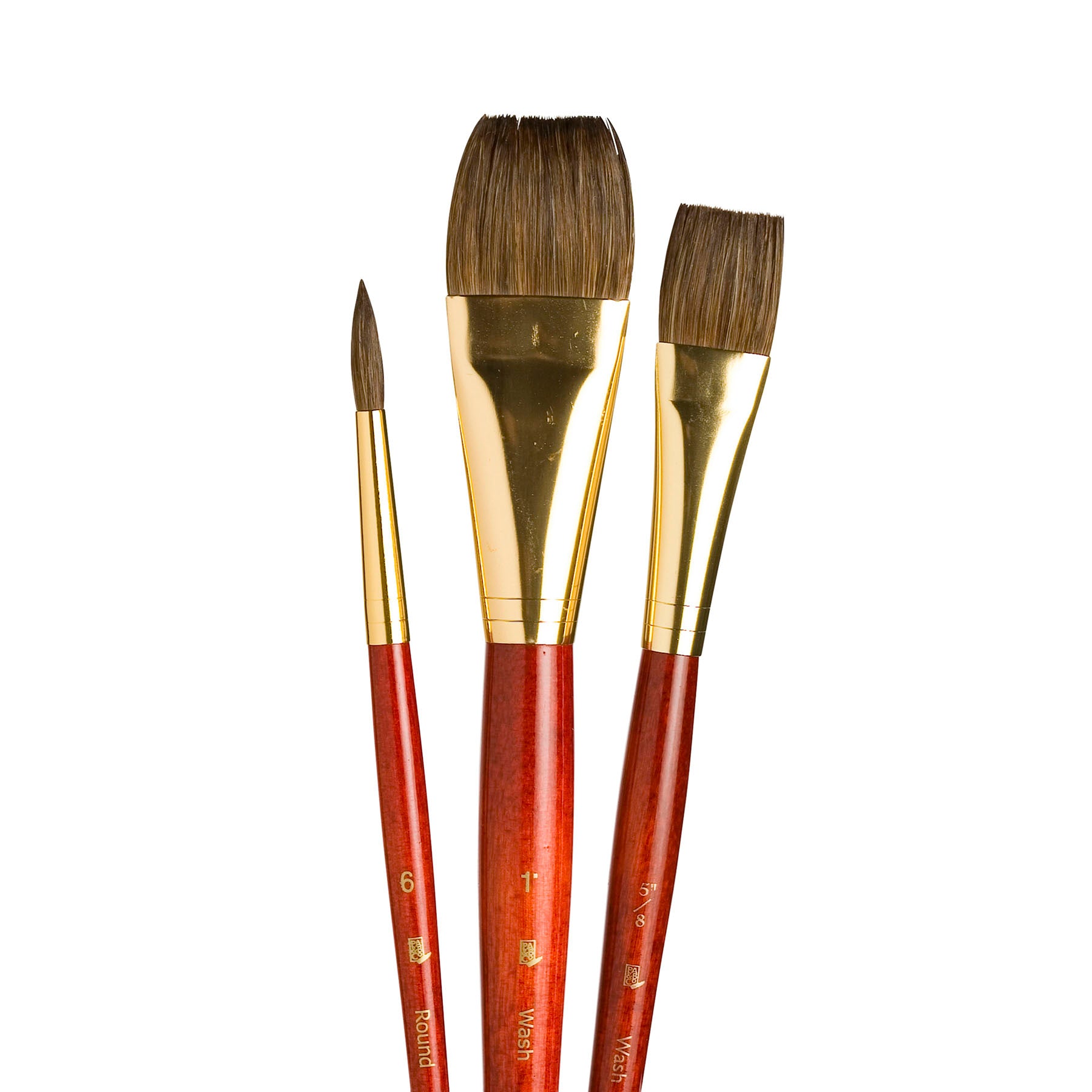 RealValue Brush Set, Camel Bristles, Short Handle Mixed Media Paintbrush, Red, 3 Pieces