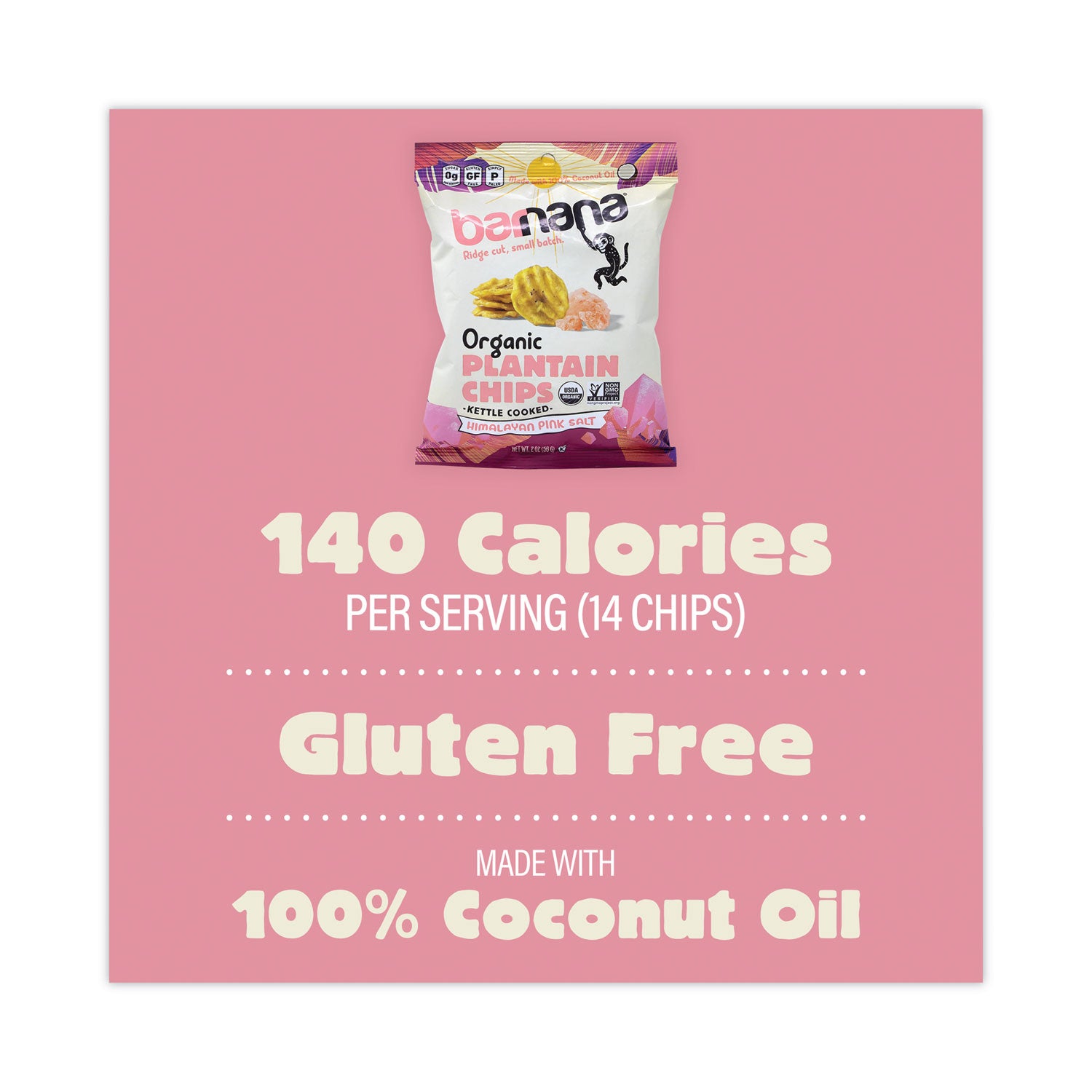 Himalayan Pink Sea Salt Plantain Chips, 2 oz Bags, 12/Pack
