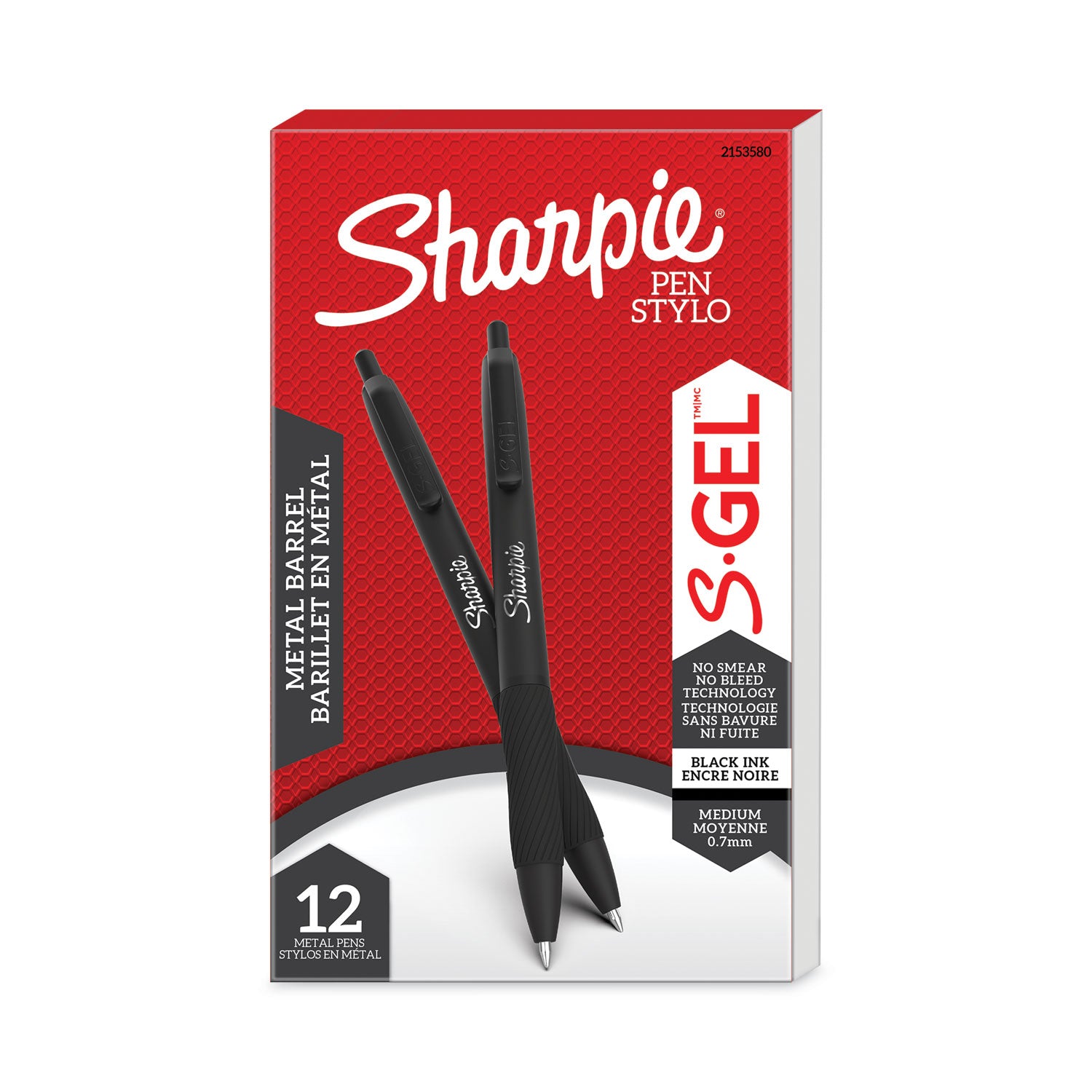 Sharpie S-Gel Pens - 0.7 mm Medium Pen Point - Black Ink - Gel-based - Matte Black Metal Barrel - 1 Dozen
