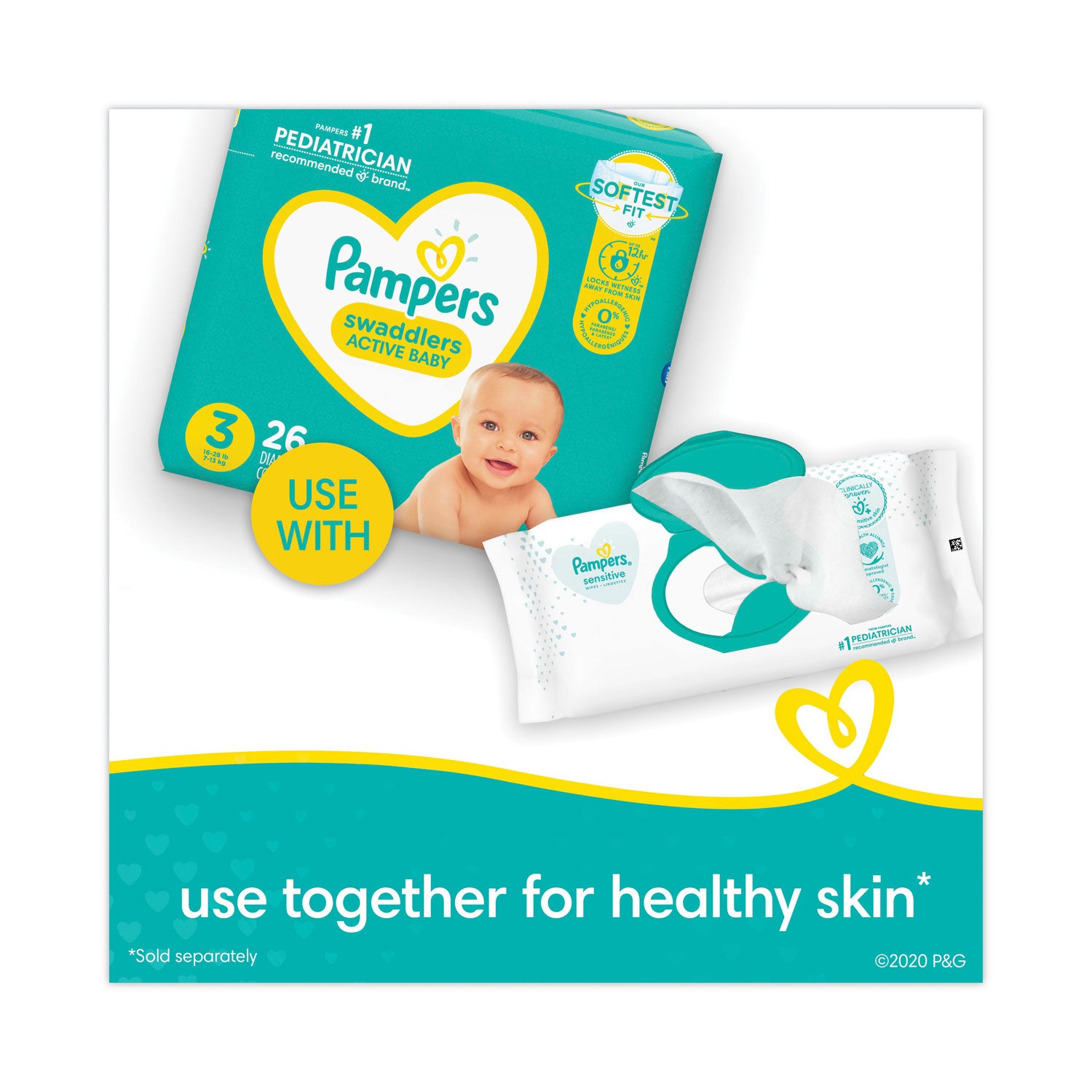 Pampers Baby Wipes Sensitive, White, 56 Pack