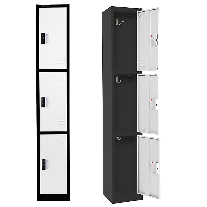 72" H x 12" W  Triple Tier Steel Storage Locker with Digital Lock, Black and White, Pack of 4