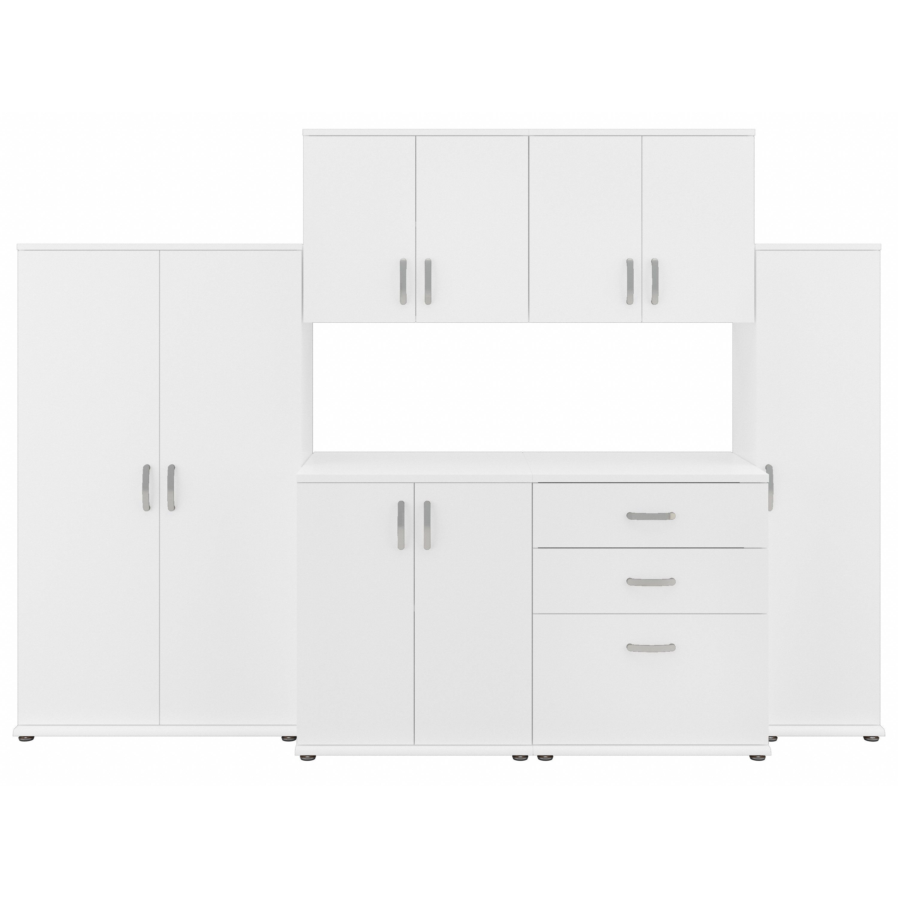 Bush Business Furniture Universal 108W 6 Piece Modular Storage Set with Floor and Wall Cabinets in White - 108.08" Width x 24.69" Depth x 61.81" Height