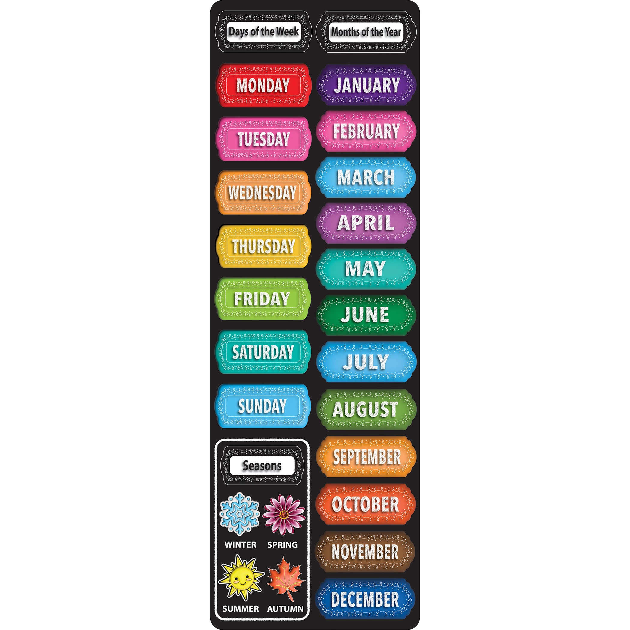Smart Poly™, The Original Fun Mat™, Mat Runner, 15.5" x 47", Days, Months, Seasons, Chalk Loop