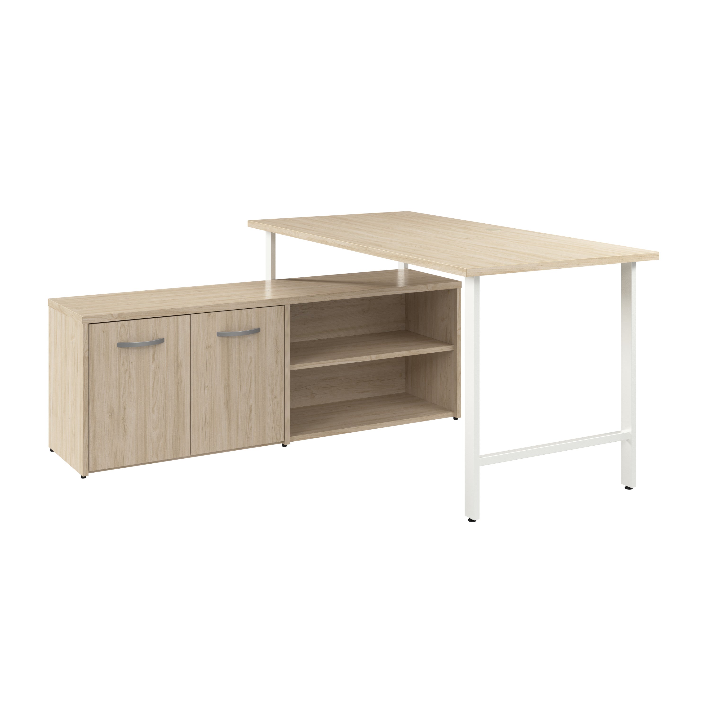 Bush Business Furniture Hustle 60W x 30D Computer Desk and Low Storage Cabinet with Doors and Shelves in Natural Elm - 59.44" Width x 88.54" Depth x 30.07" Height