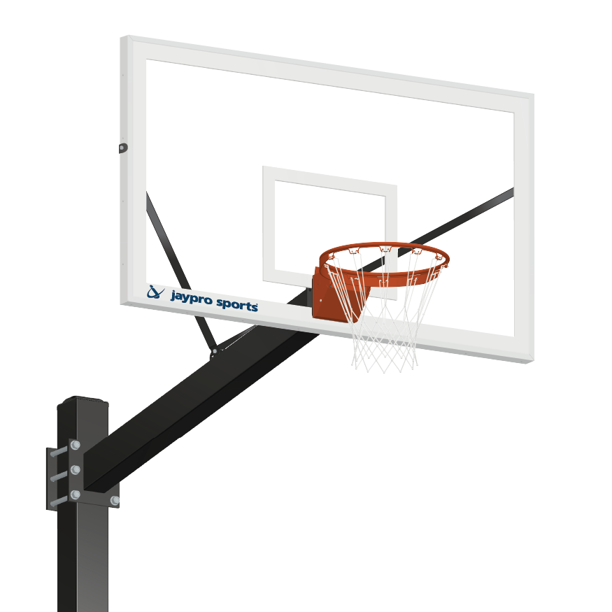 Basketball System - Titan   (Powder Coated) Black (6 in. x 6 in. Pole with 6 ft. Offset) - 72 in. Glass Backboard - Flex Rim Goal