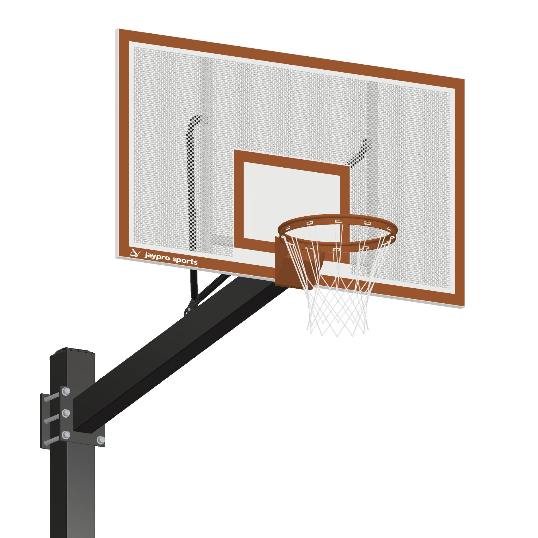 Basketball System - Titan   (Powder Coated) Black (6 in. x 6 in. Pole with 6 ft. Offset) - 72 in. Perforated Steel Backboard - Breakaway Playground Goal