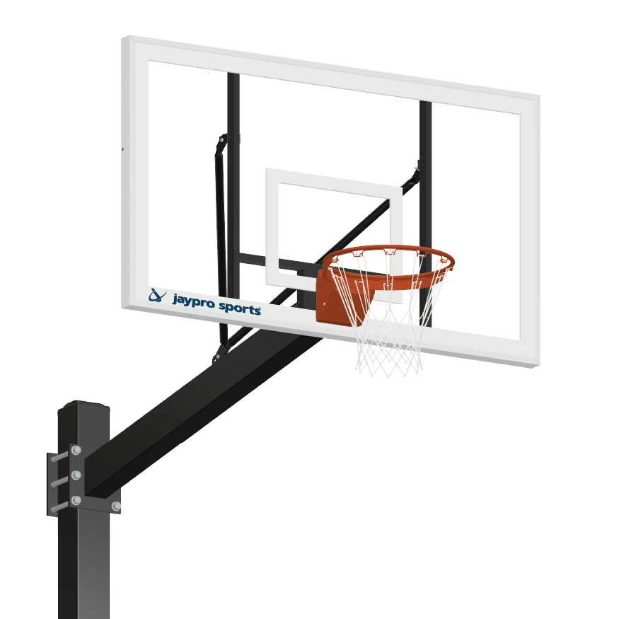 Basketball System - Titan   (Powder Coated) Black (6 in. x 6 in. Pole with 4 ft. Offset) - 72 in. Acrylic Backboard - Flex Rim Goal (Surface Mount)